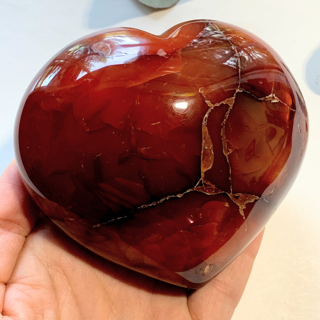 Chunky Fire Red/Orange Carnelian Large Heart Carving From Madagascar - Earth Family Crystals