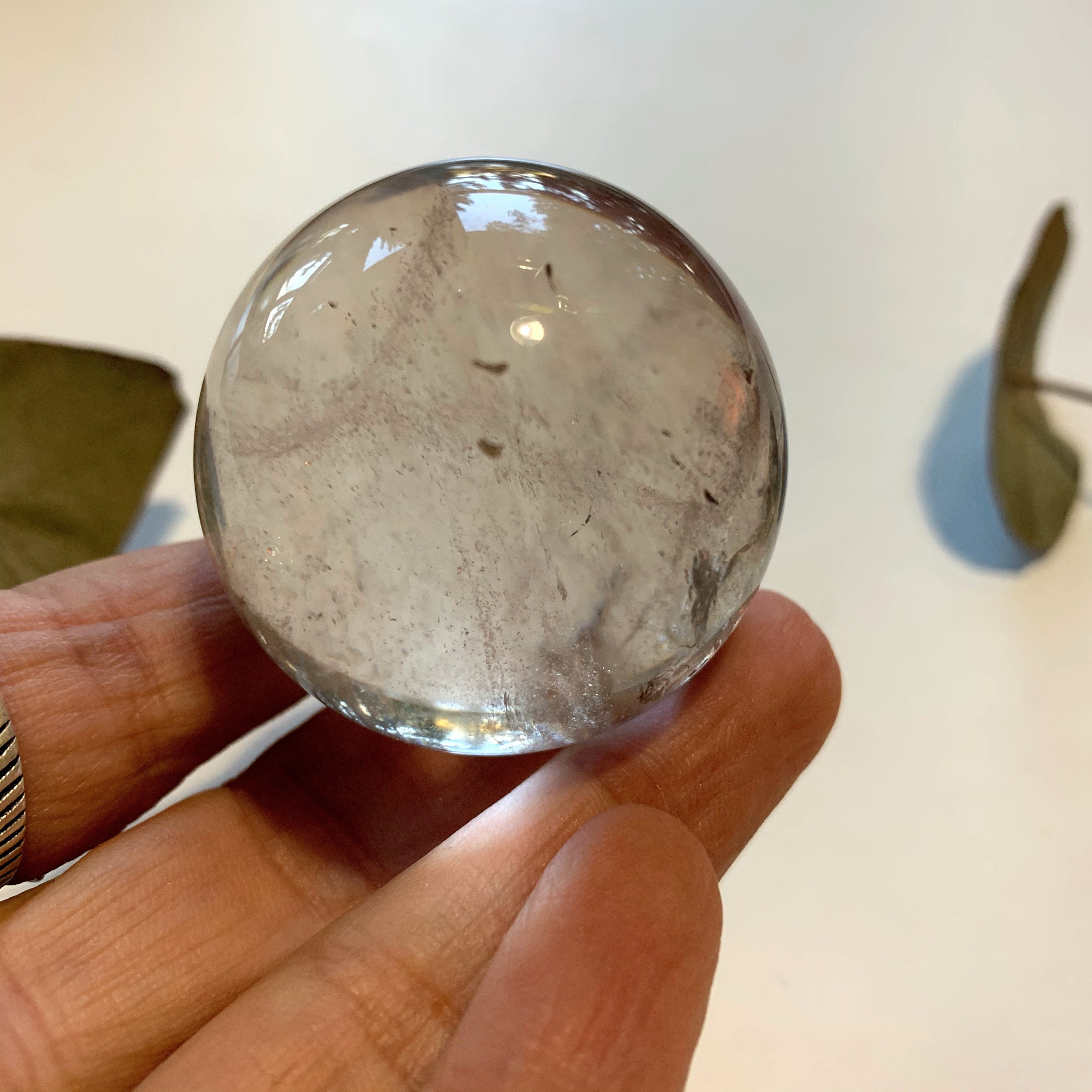 Brilliant Slightly Smoky Quartz Sphere Carving ~Locality Brazil - Earth Family Crystals