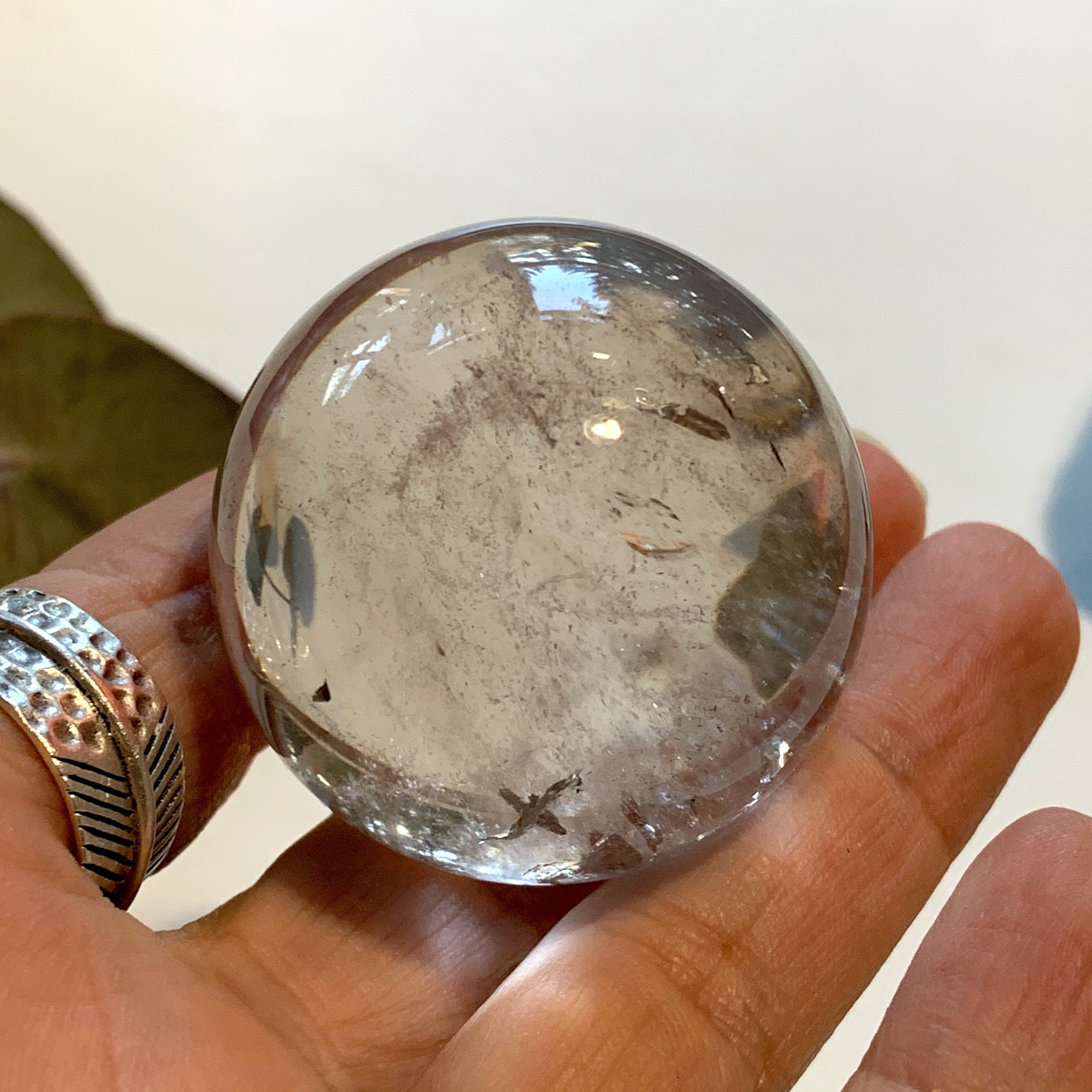 Brilliant Slightly Smoky Quartz Sphere Carving ~Locality Brazil - Earth Family Crystals