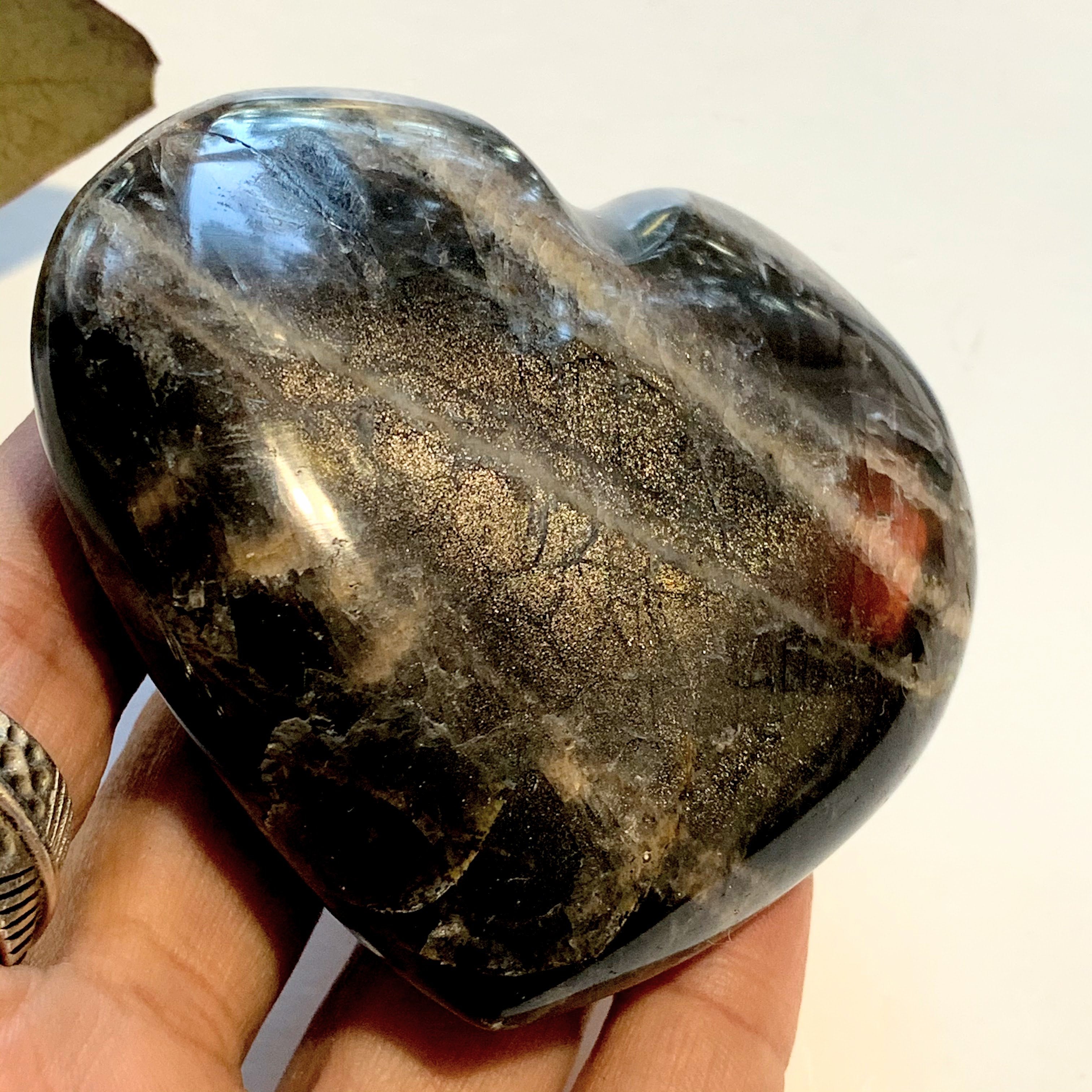 Extreme Shimmer Black Moonstone Heart Carving ~Locality Madagascar - Earth Family Crystals