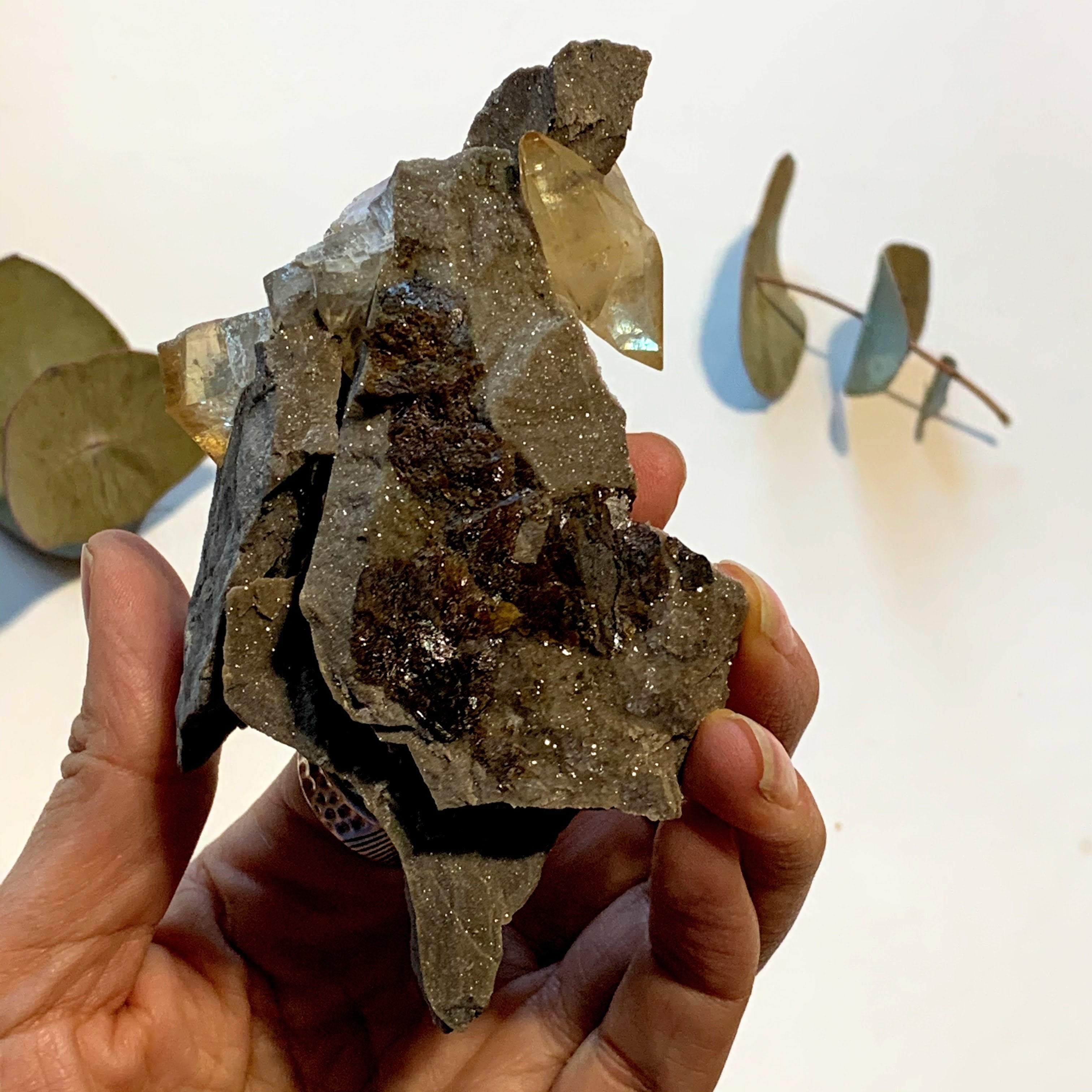 Famous Locality~Elmwood Mine Golden Stellar Beam Calcite Points nestled in Shimmering Chunky Rock Matrix - Earth Family Crystals