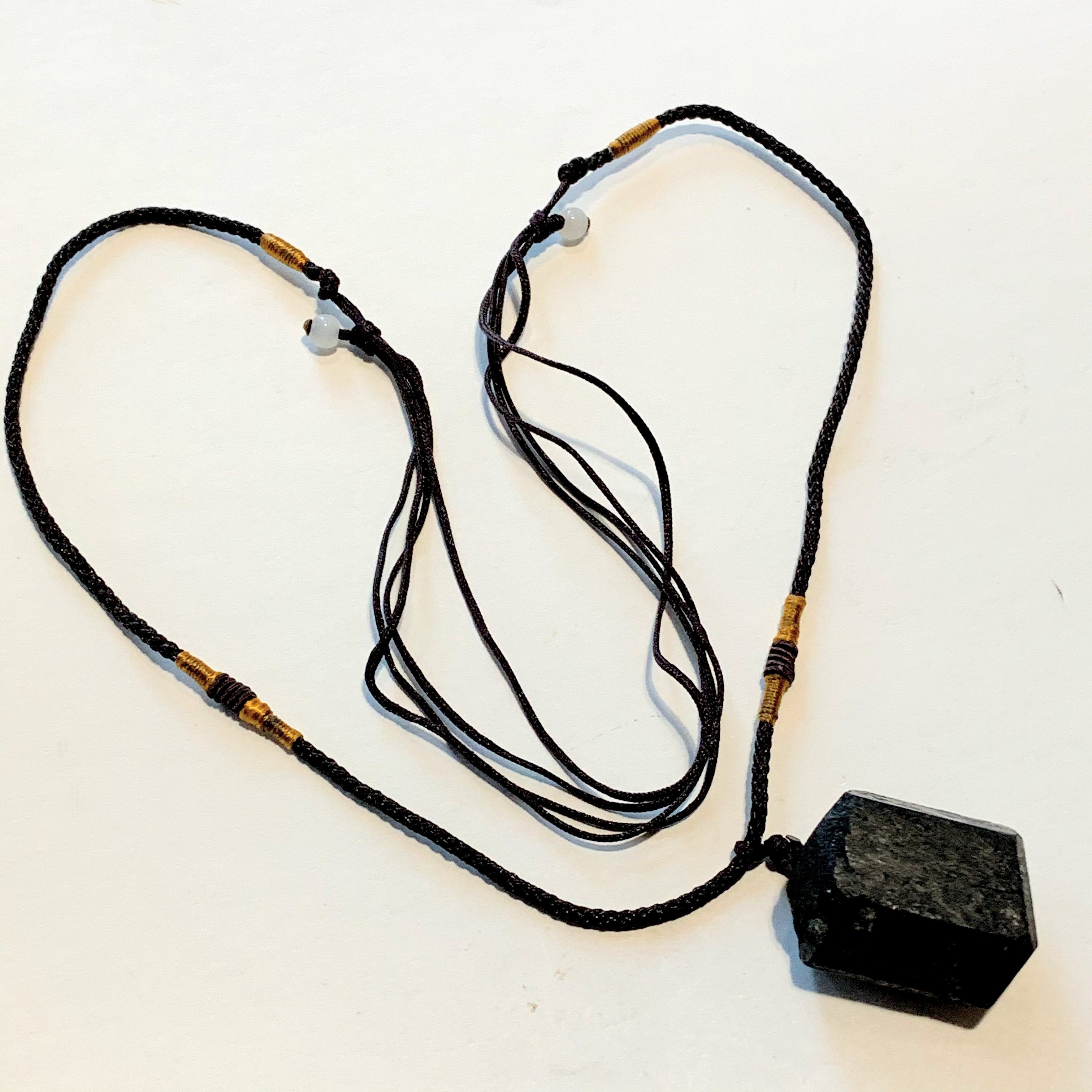 One Chunky Raw Black Tourmaline Stone on Adjustable Cord Necklace - Earth Family Crystals