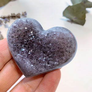 Pretty Sparkle Lavender Amethyst Druzy Hand Held Heart~ Locality Uruguay - Earth Family Crystals