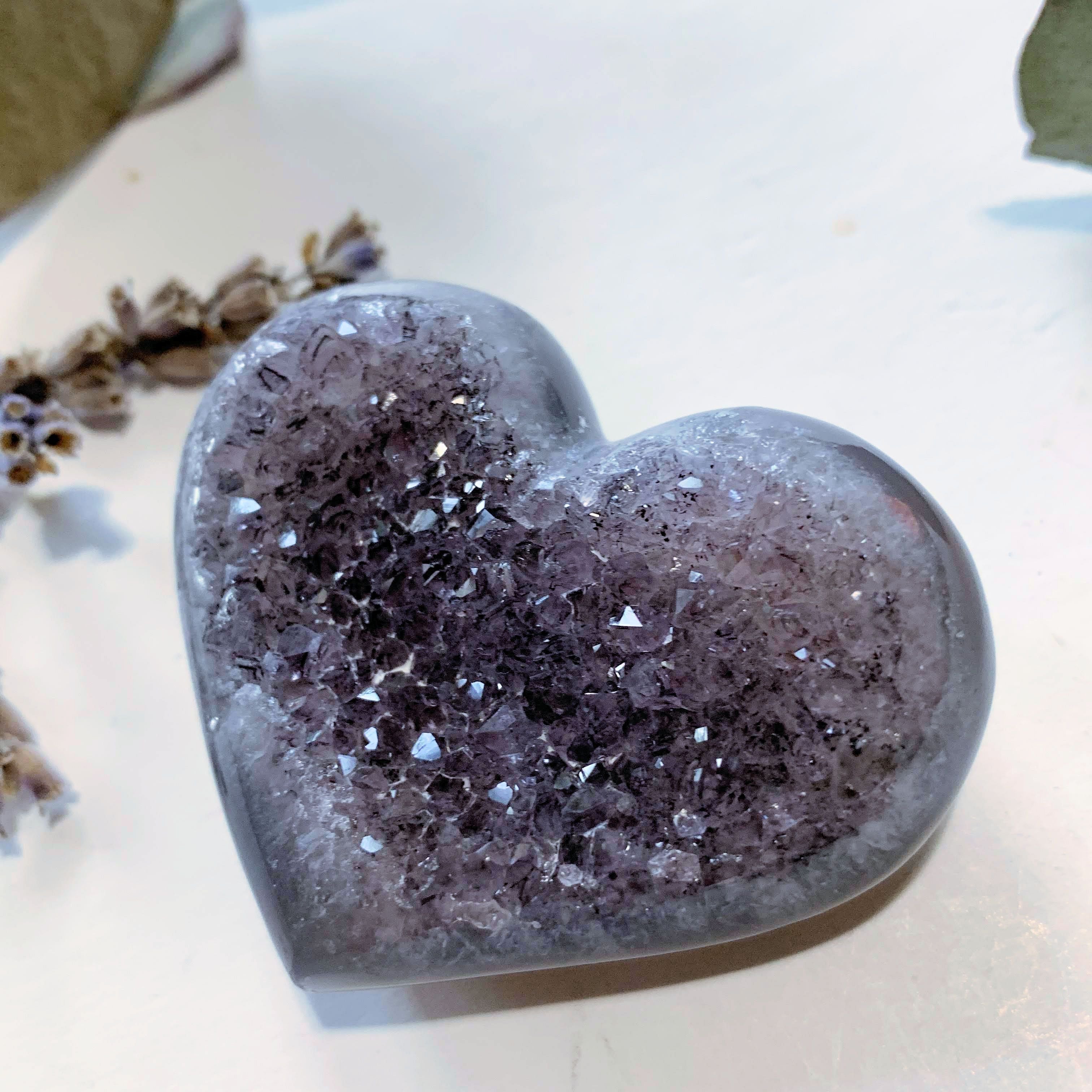 Pretty Sparkle Lavender Amethyst Druzy Hand Held Heart~ Locality Uruguay - Earth Family Crystals