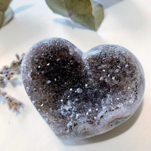 Pretty Sparkle Black Druzy Amethyst Geode Heart~ Locality Uruguay - Earth Family Crystals