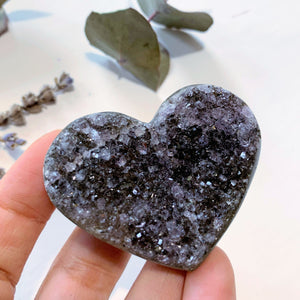 Pretty Sparkle Black Druzy Amethyst Hand Held Heart~ Locality Uruguay - Earth Family Crystals