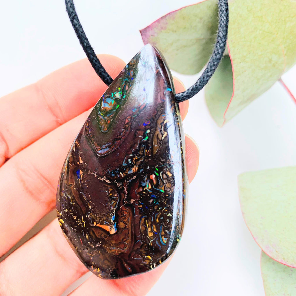 Chunky Gorgeous Sparkle Australian Boulder Opal Pendant on Adjustable Cotton Cord - Earth Family Crystals