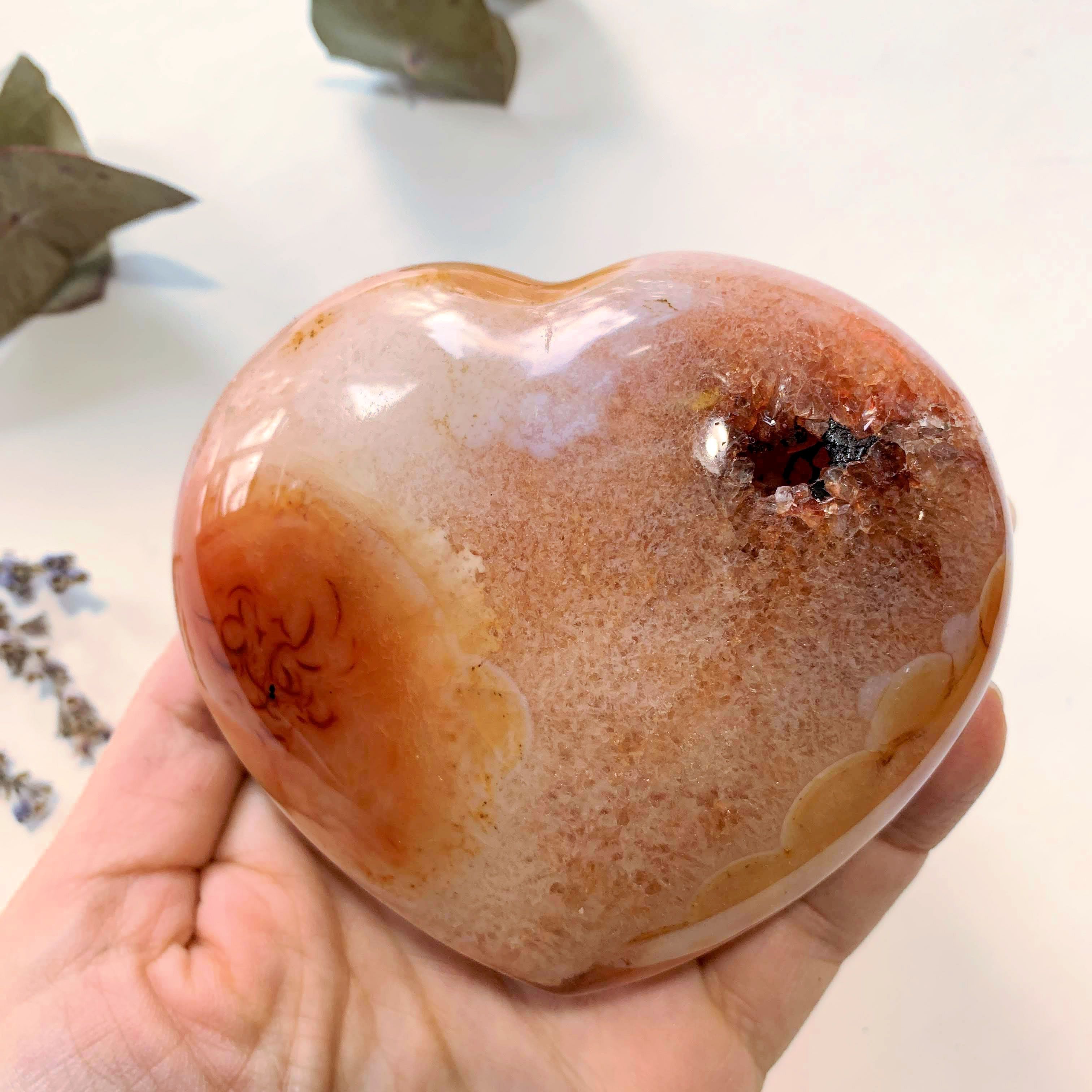 Uplifting Orange Carnelian Large Love Heart With Deep Druzy Cave ~Locality Madagascar - Earth Family Crystals