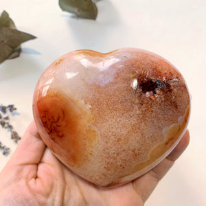 Uplifting Orange Carnelian Large Love Heart With Deep Druzy Cave ~Locality Madagascar - Earth Family Crystals