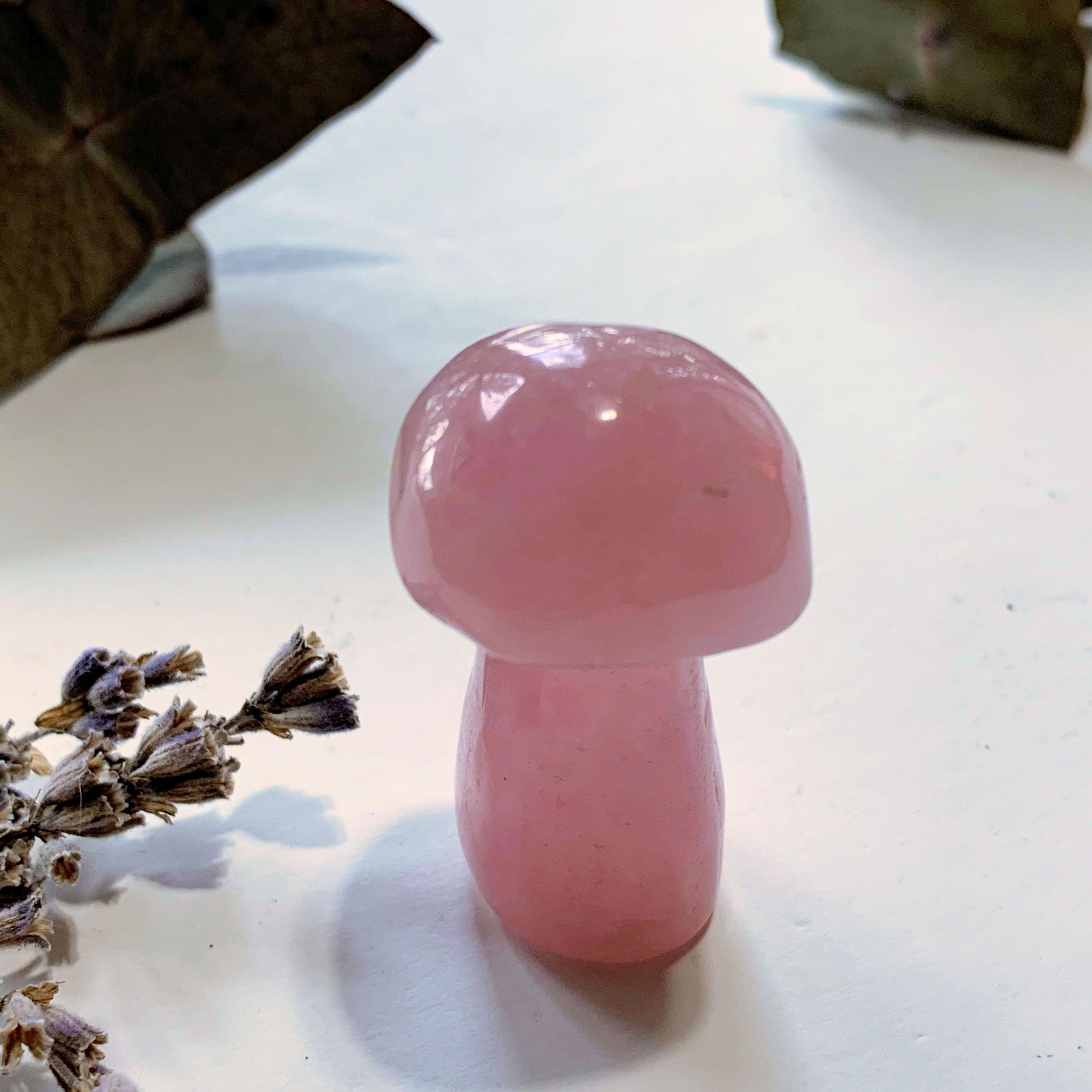 Sweet Pink Rose Quartz Mushroom Standing Display Carving - Earth Family Crystals