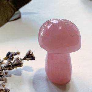 Sweet Pink Rose Quartz Mushroom Standing Display Carving - Earth Family Crystals