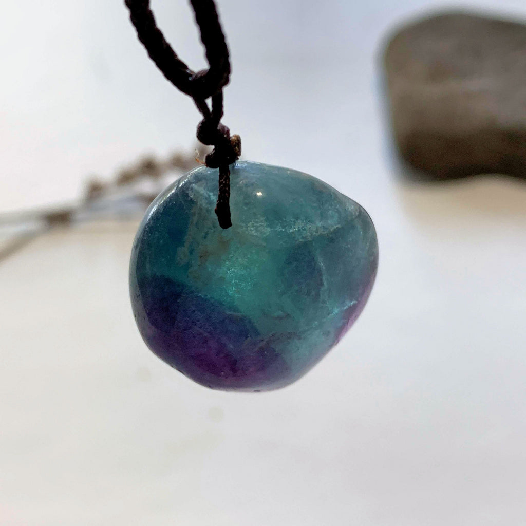 Beautiful Vibrant Polished Rainbow Fluorite Stone Necklace on Adjustable Cord - Earth Family Crystals