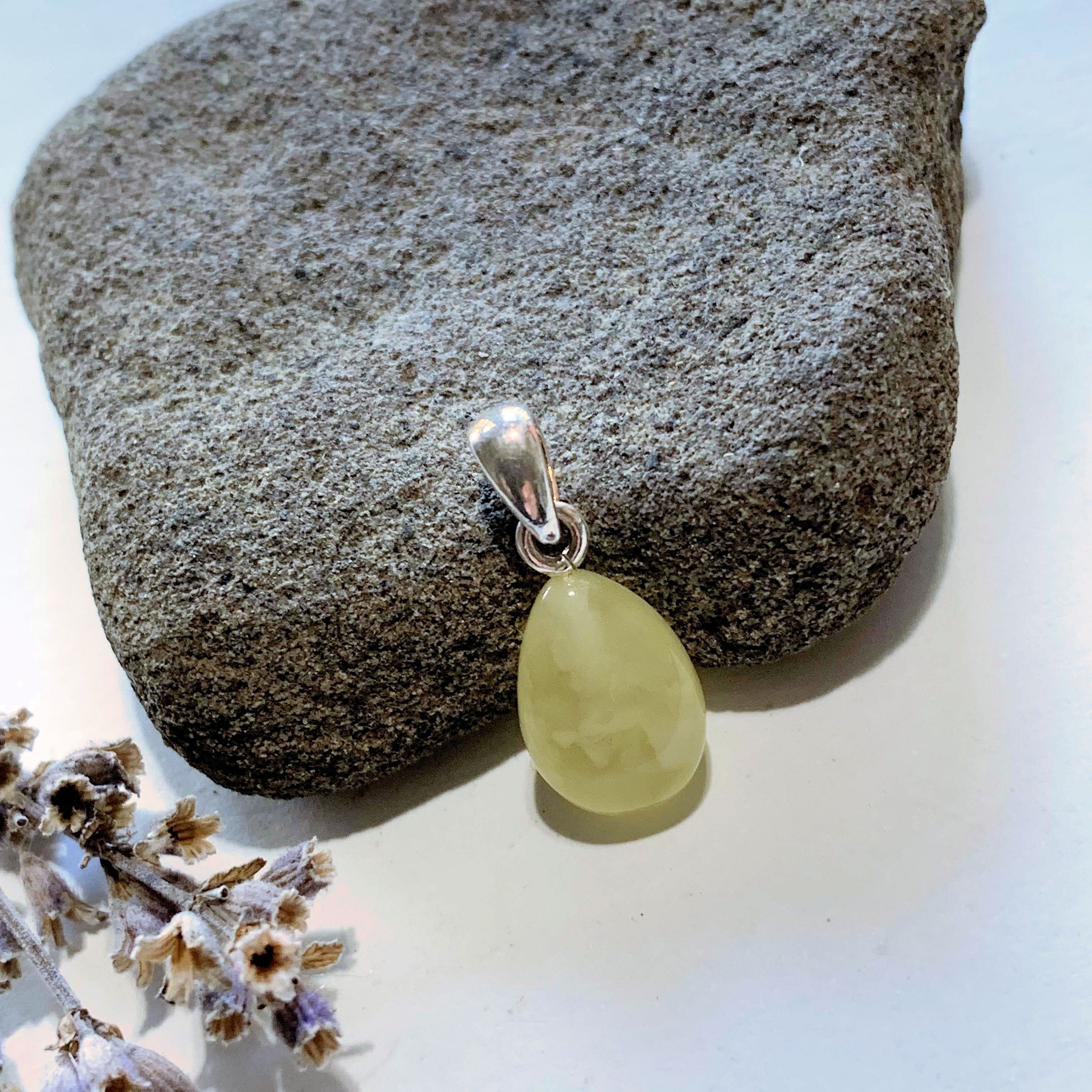 Cute Lithuanian Baltic Amber Dainty Butterscotch Pendant in Sterling Silver ( Includes Silver Chain) - Earth Family Crystals