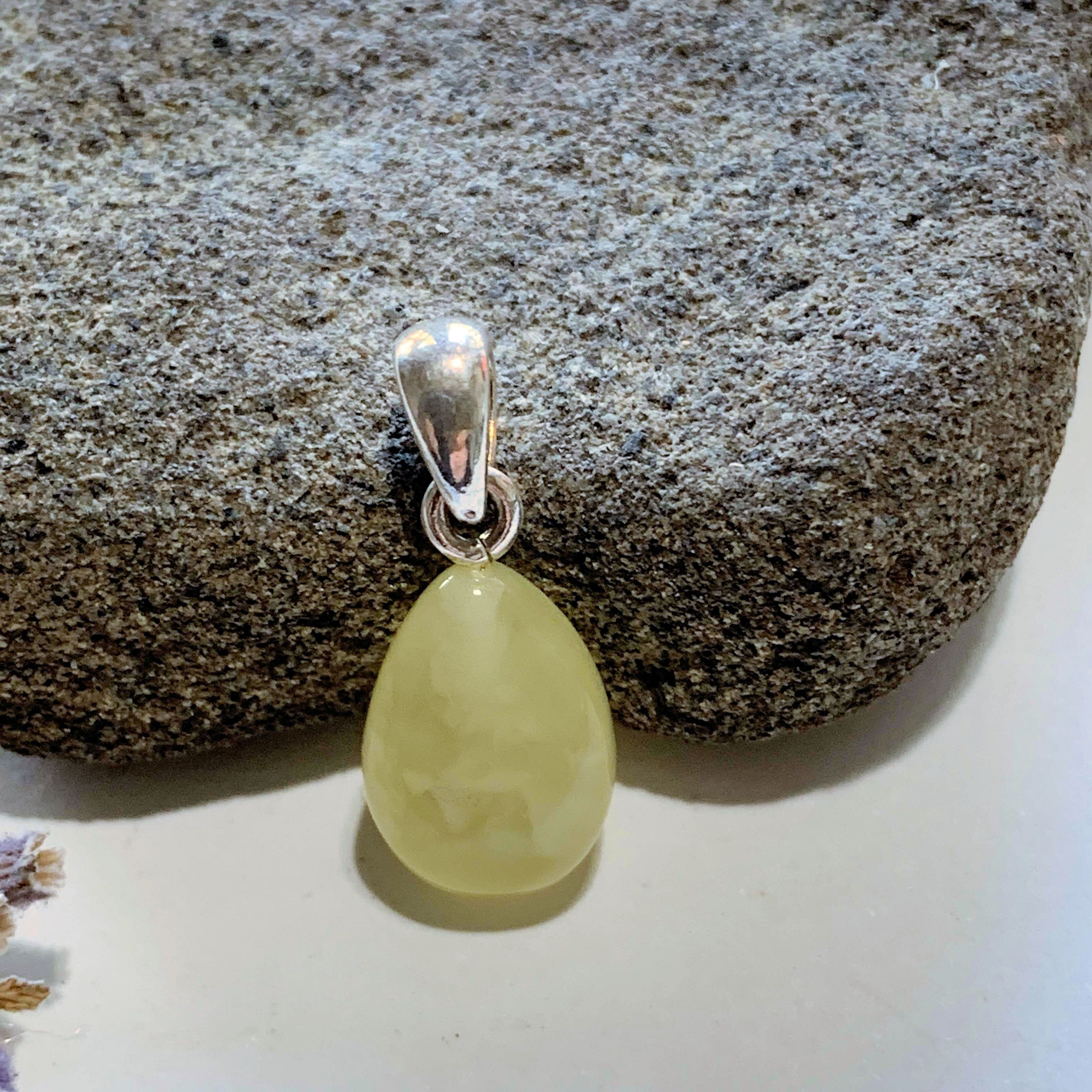 Cute Lithuanian Baltic Amber Dainty Butterscotch Pendant in Sterling Silver ( Includes Silver Chain) - Earth Family Crystals