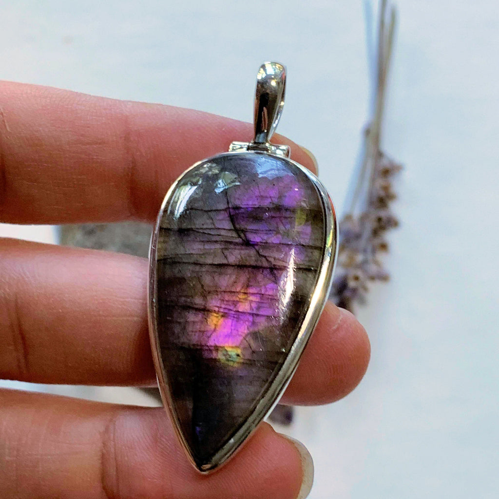 Rare Purple & Pink Mysterious Flashes Labradorite Sterling Silver Pendant (Includes Silver Chain) - Earth Family Crystals