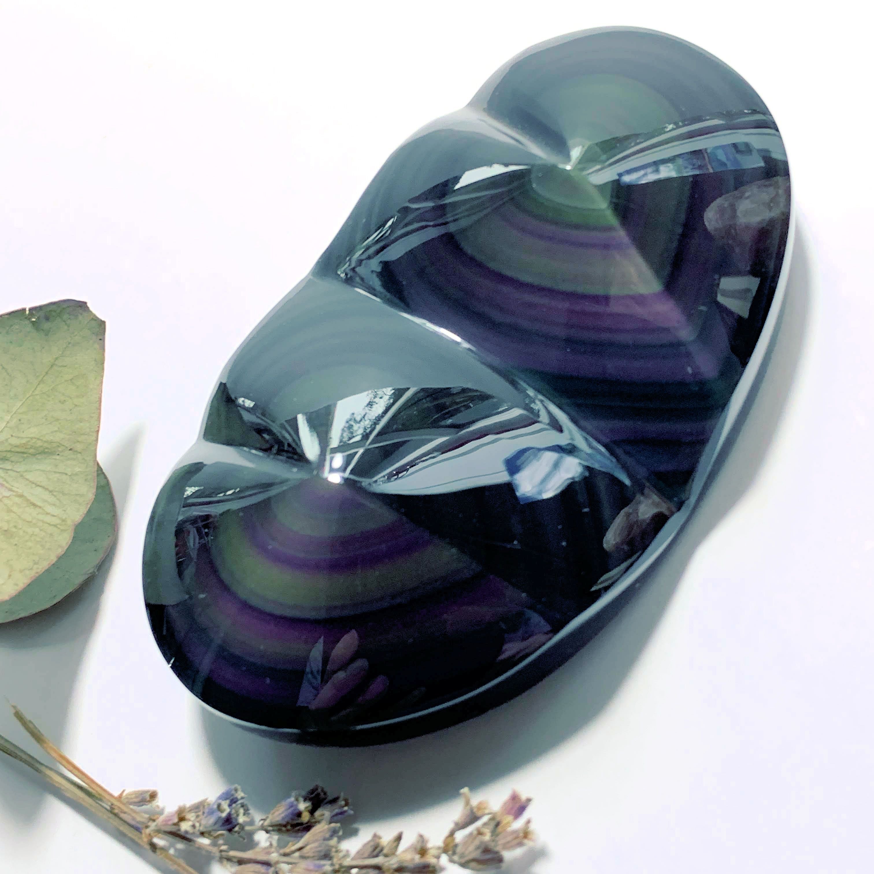 Gorgeous Double Love Heart Rainbow Obsidian Large Carving From Mexico - Earth Family Crystals
