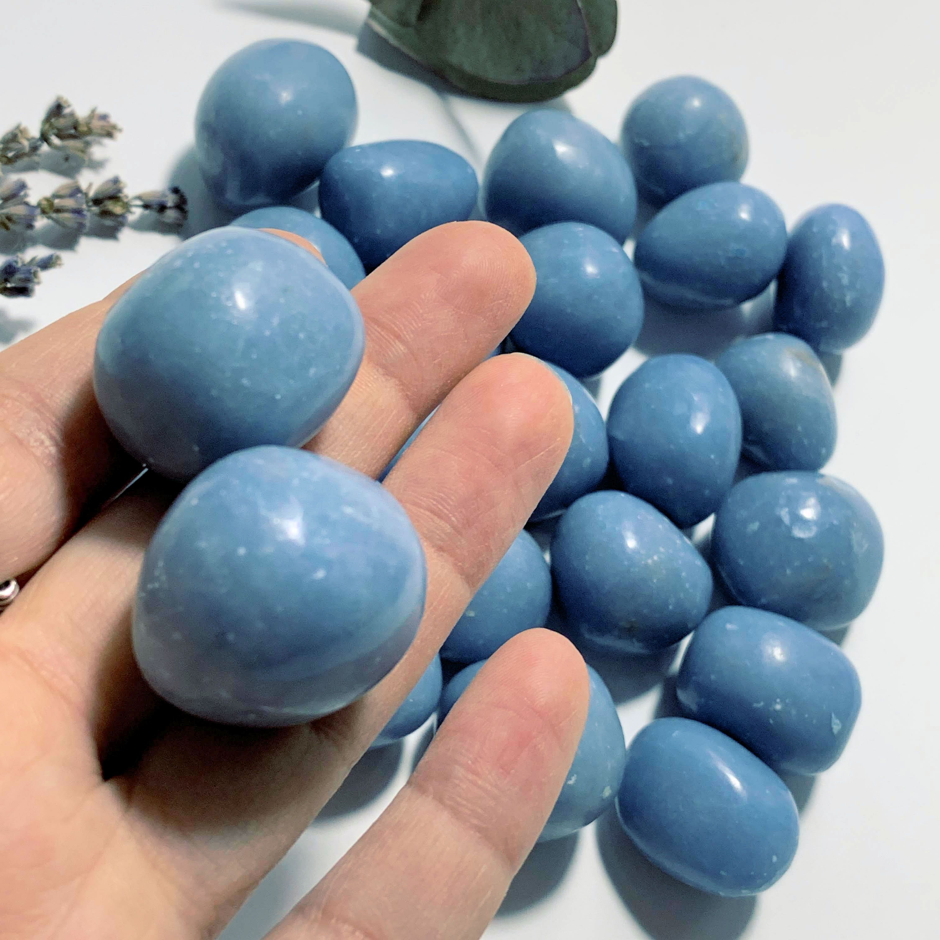 Set of 2~Creamy Blue Angelite Tumbled Stone From Peru