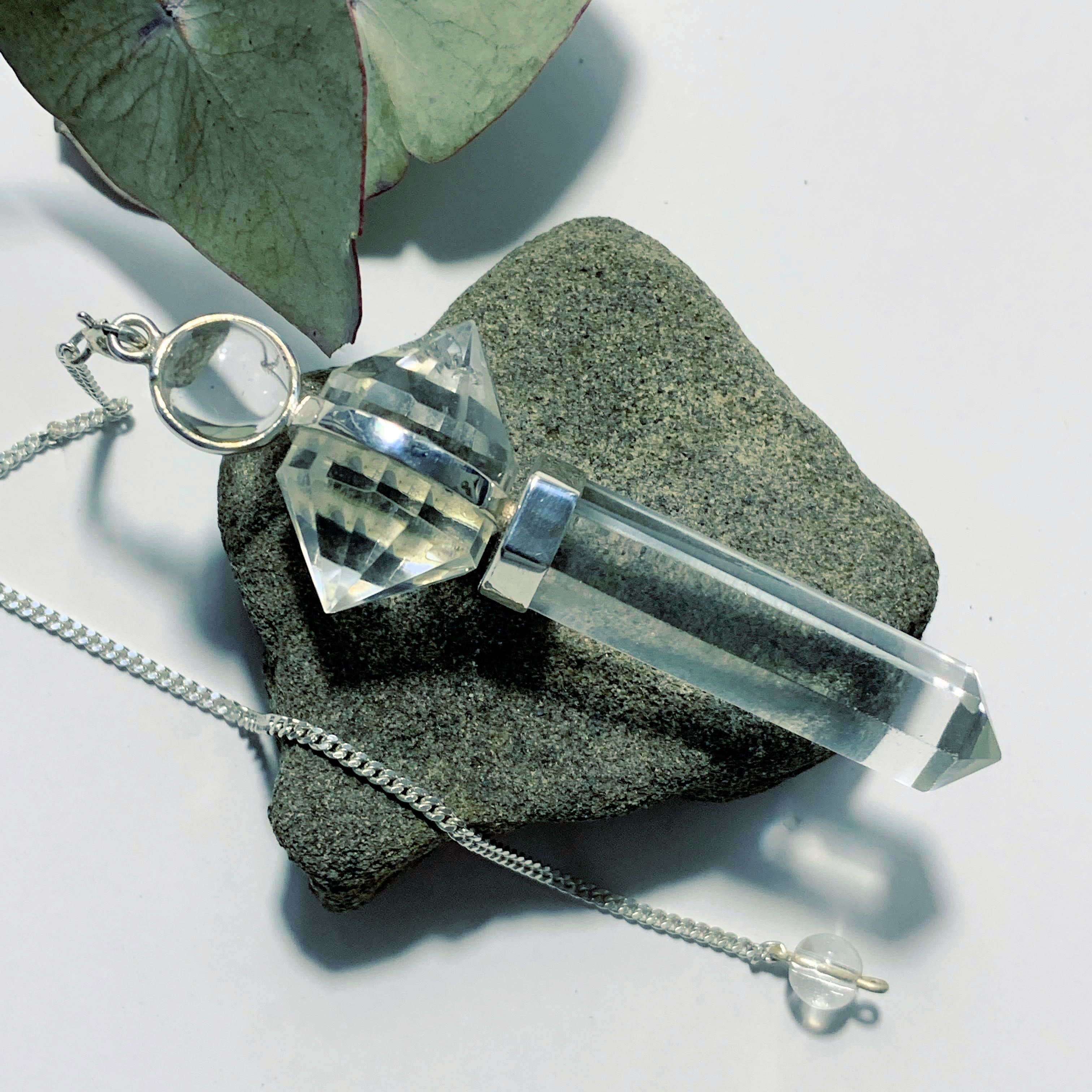 Fascinating Himalayan Quartz Sterling Silver Pendulum On detachable Cord (Can Be Worn) - Earth Family Crystals