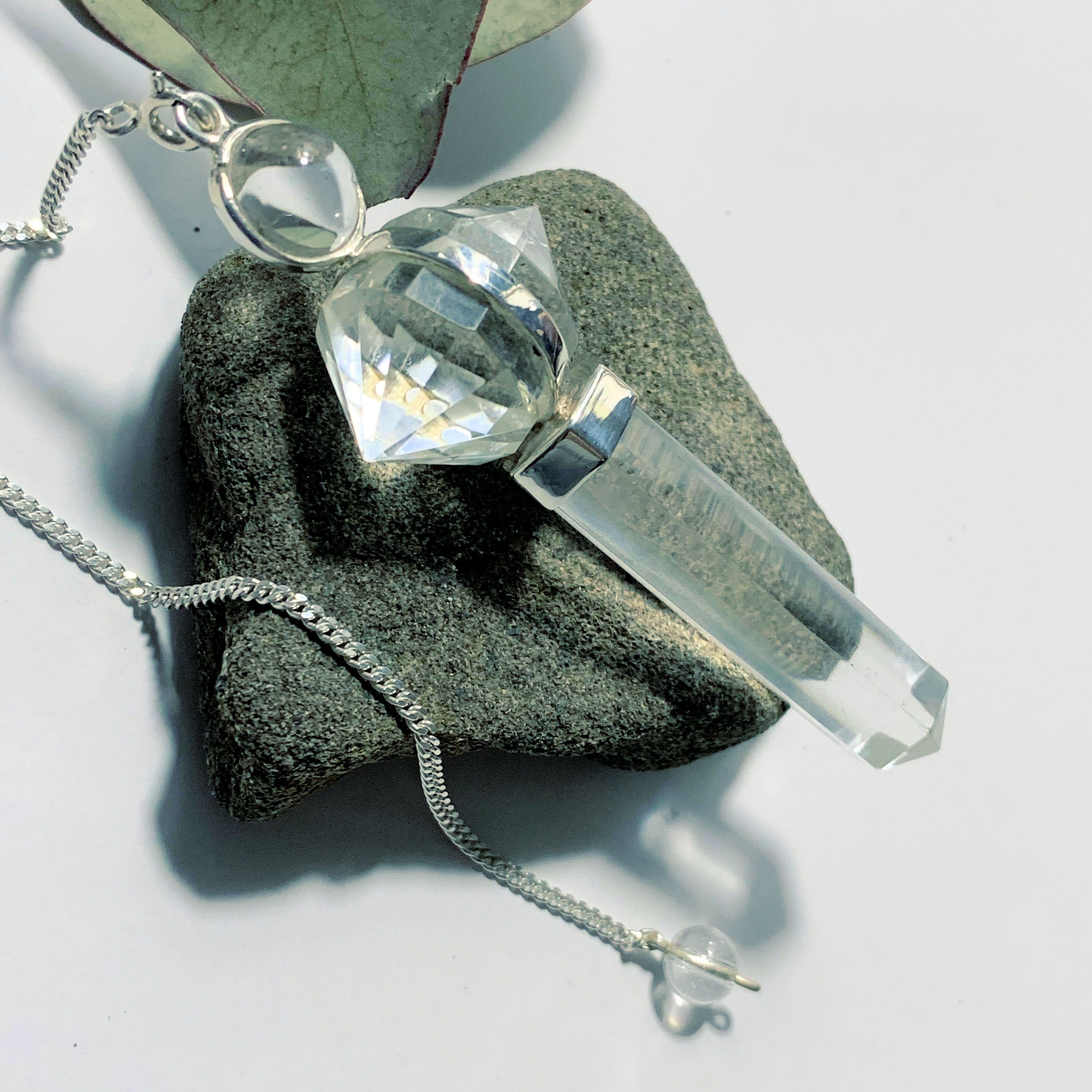 Fascinating Himalayan Quartz Sterling Silver Pendulum On detachable Cord (Can Be Worn) - Earth Family Crystals