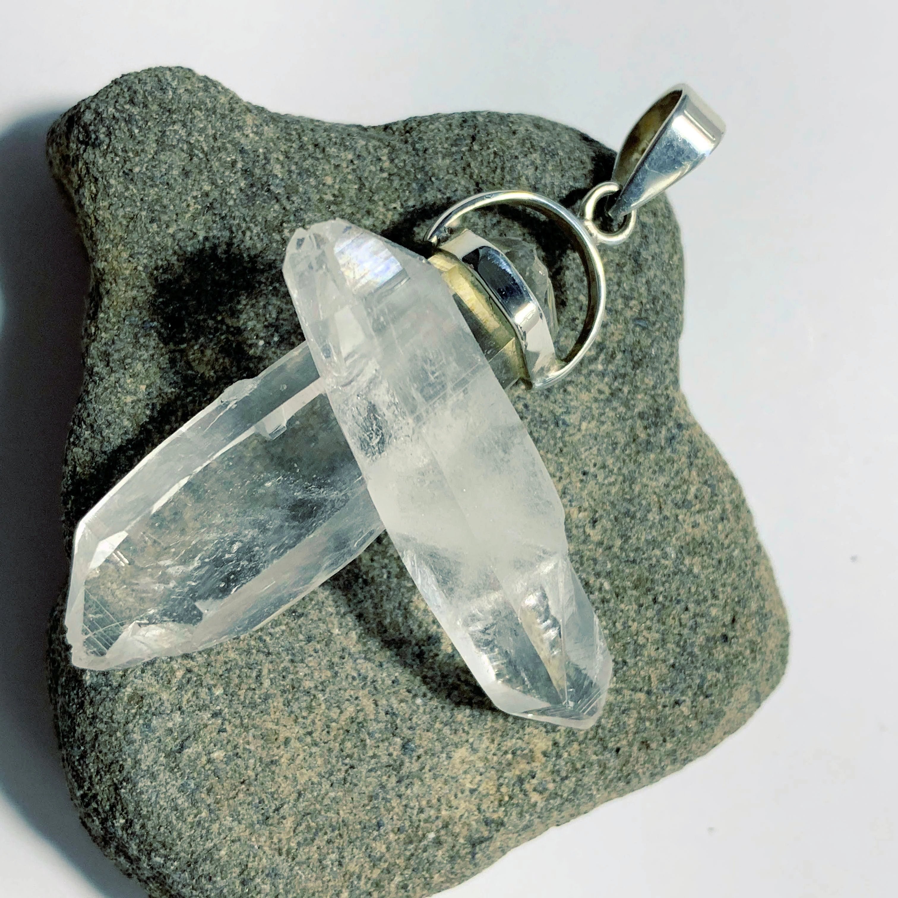 Fascinating Himalayan Quartz Intertwined Points Pendant in Sterling Silver (Includes Silver Chain) - Earth Family Crystals