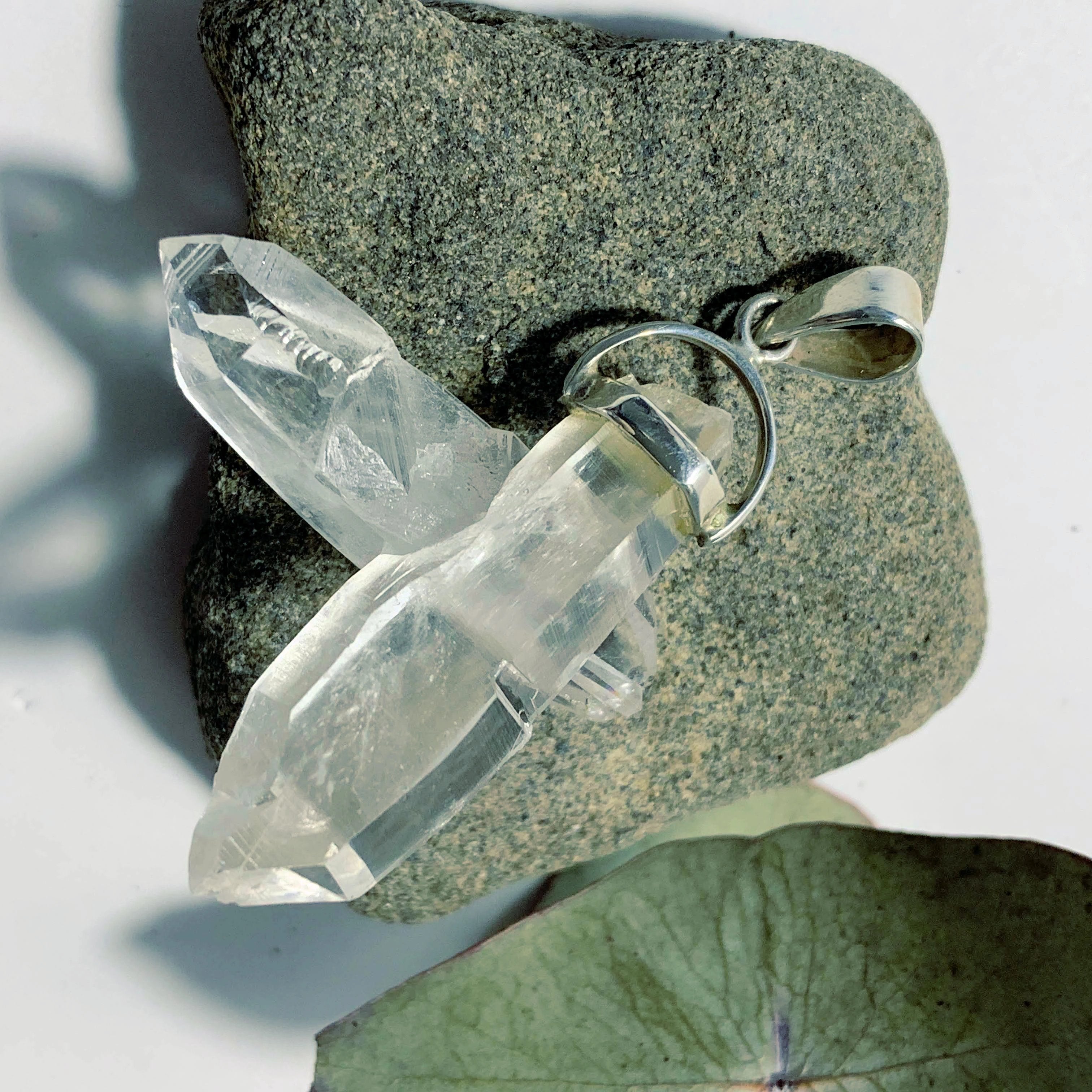 Fascinating Himalayan Quartz Intertwined Points Pendant in Sterling Silver (Includes Silver Chain) - Earth Family Crystals