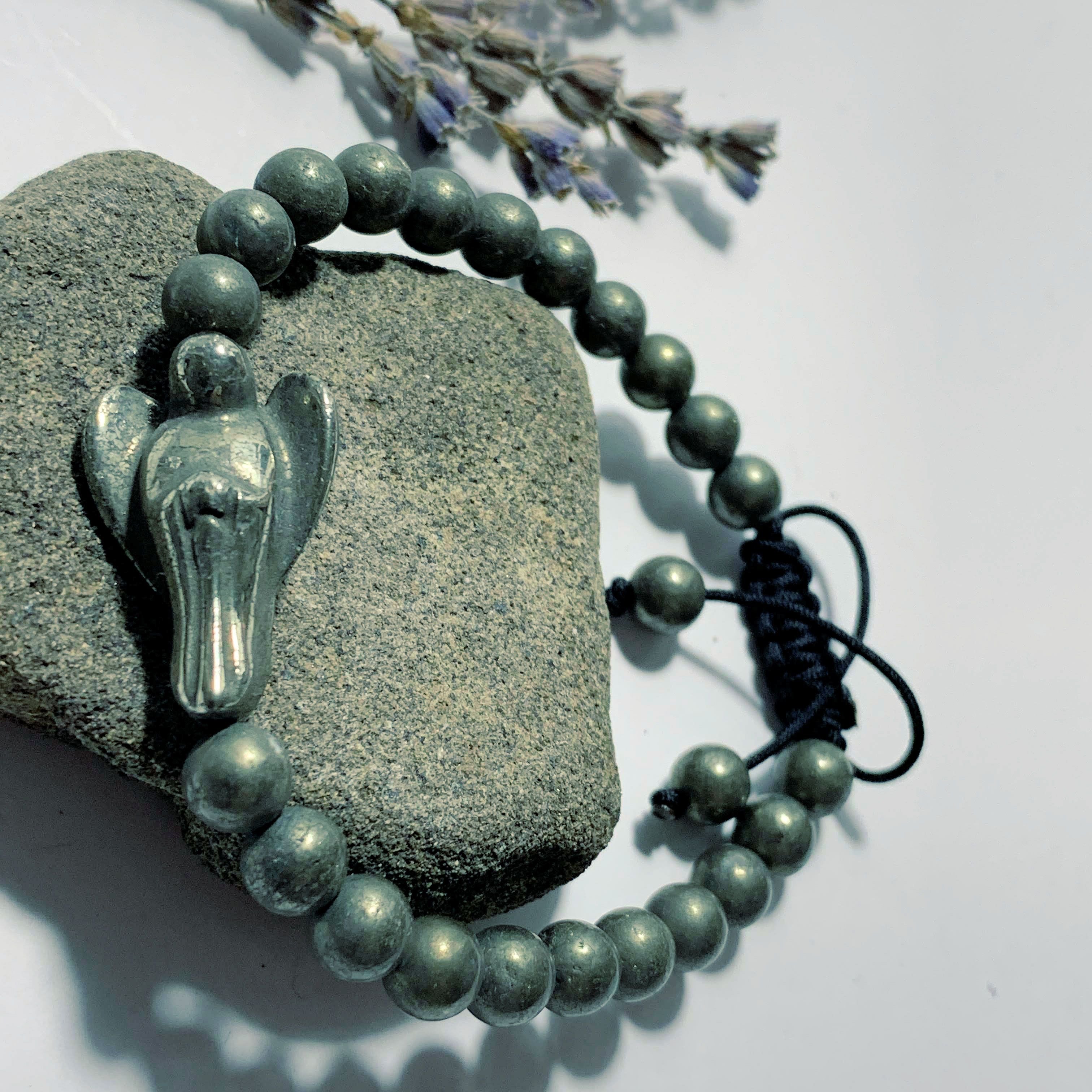 Golden Pyrite Angel Beaded  Adjustable Bracelet - Earth Family Crystals