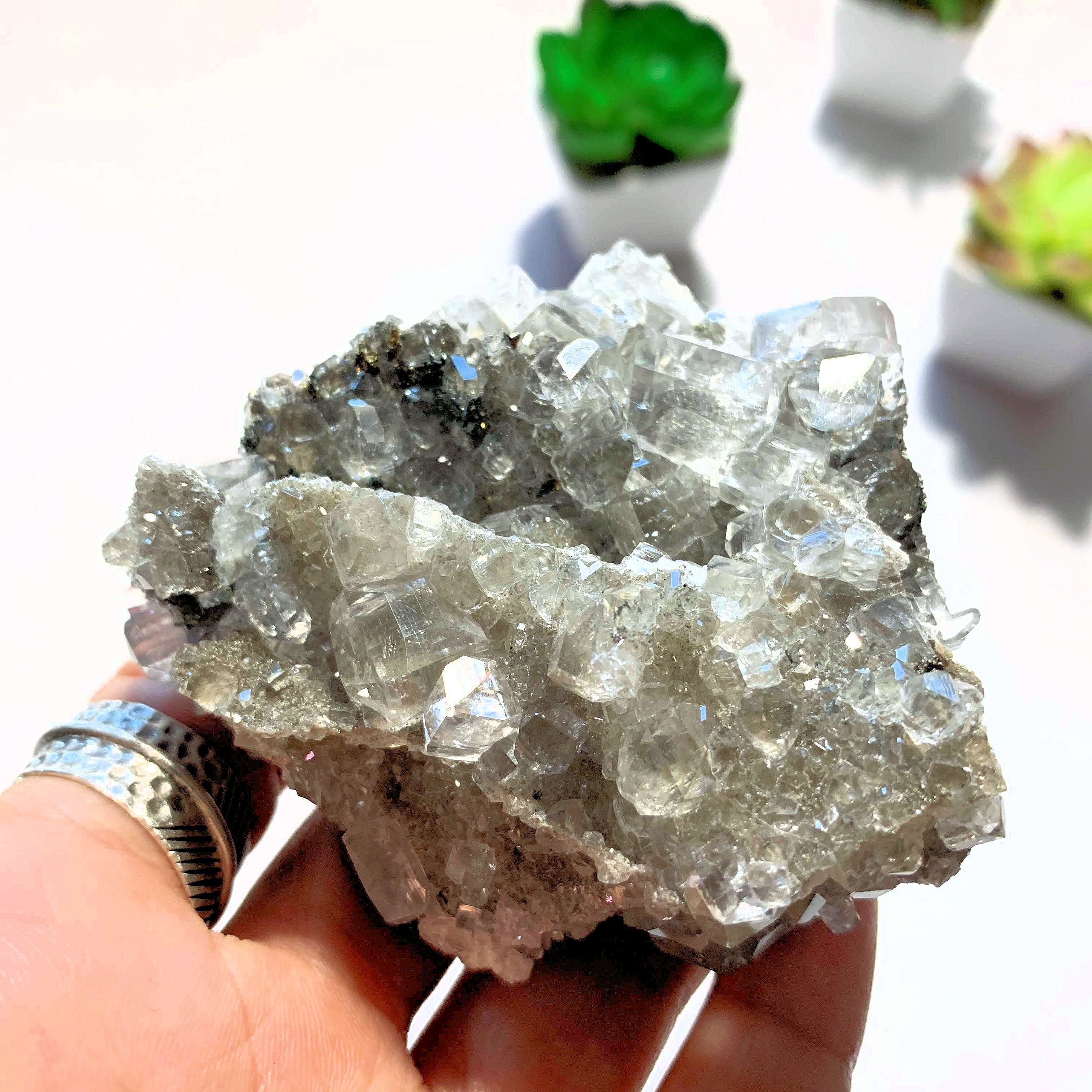 Sparkling Natural Clear Calcite With Caves & Chalcopyrite Inclusions From Linwood Mine, NY