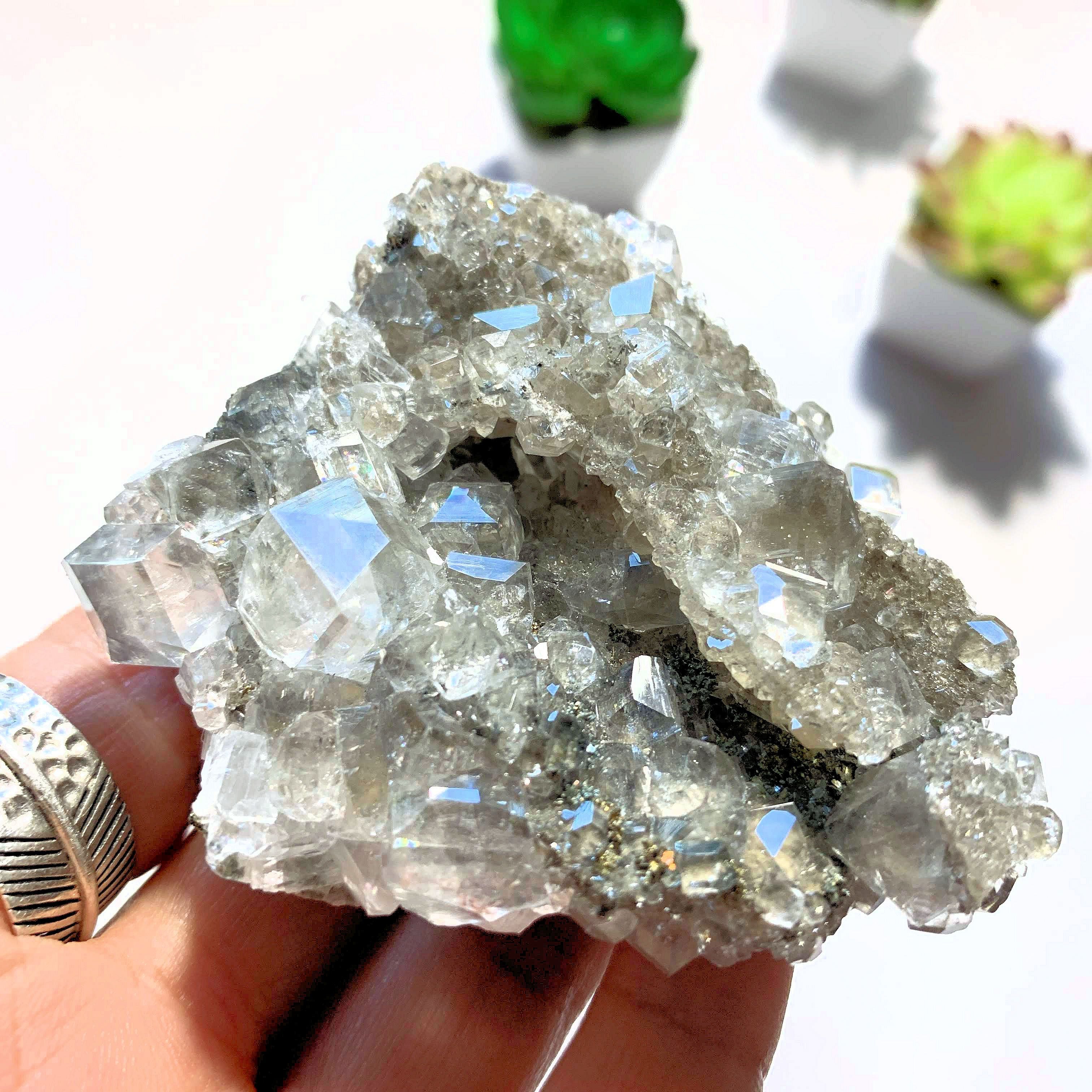 Sparkling Natural Clear Calcite With Caves & Chalcopyrite Inclusions From Linwood Mine, NY