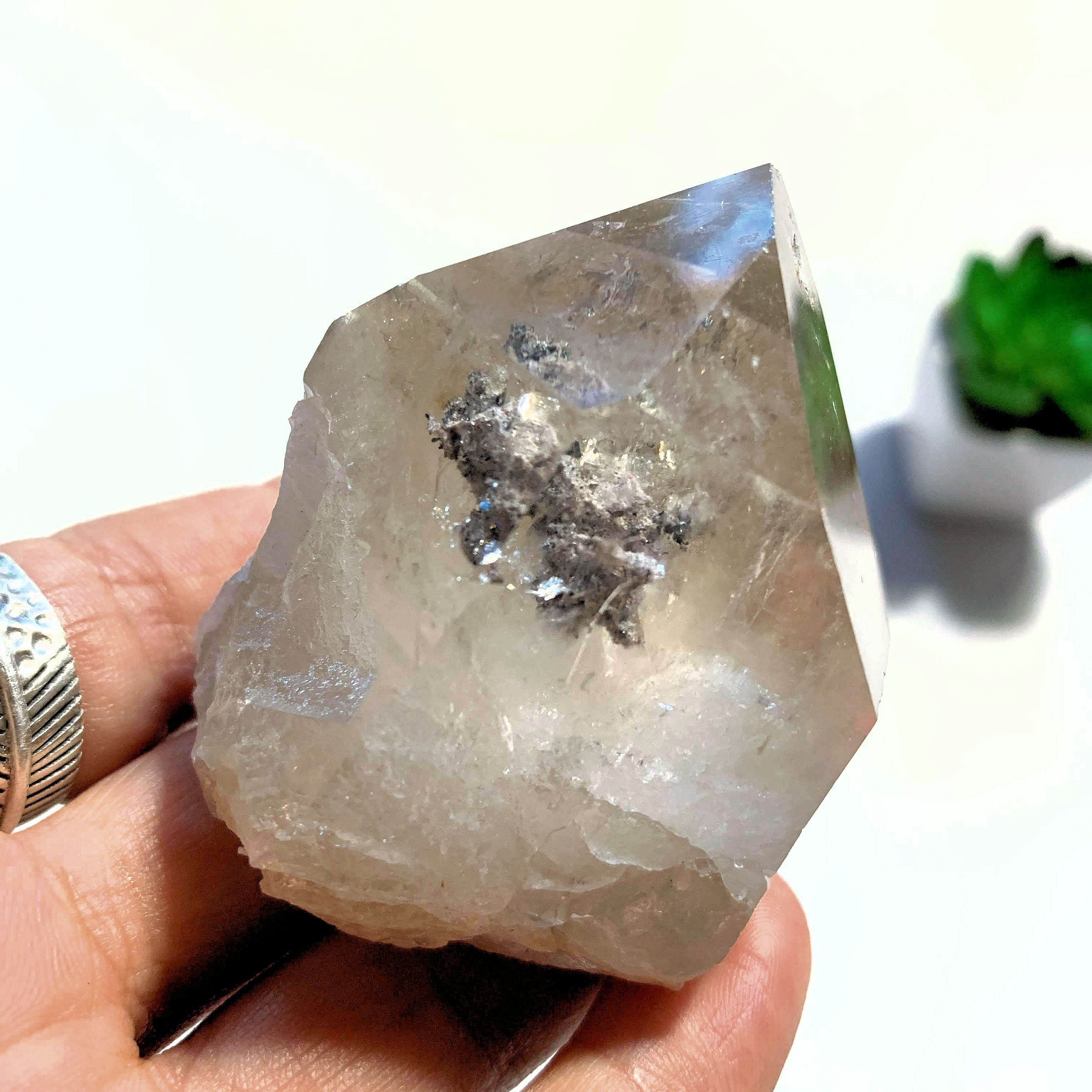 Slightly Smoky Quartz with Chlorite & Shimmering Hematite Inclusions ~Locality Brazil - Earth Family Crystals