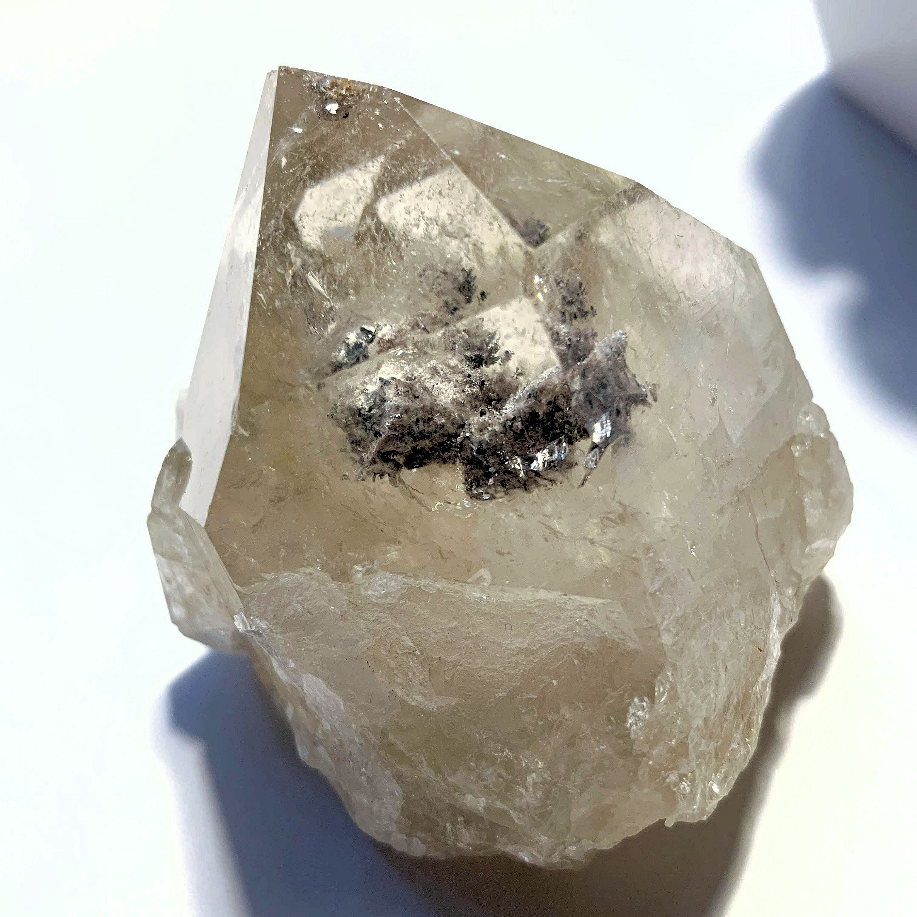 Slightly Smoky Quartz with Chlorite & Shimmering Hematite Inclusions ~Locality Brazil - Earth Family Crystals