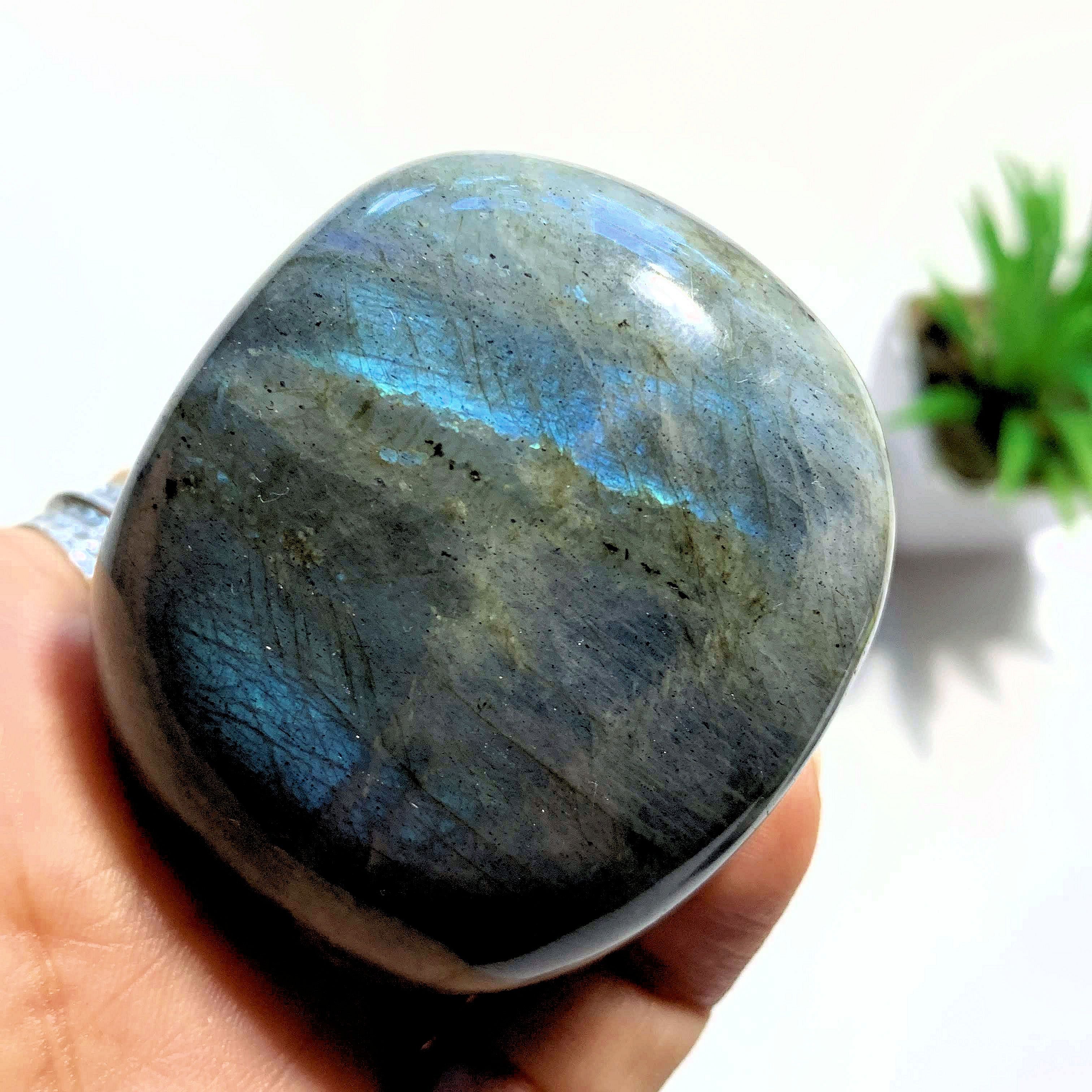 Pretty Blue Flashes Labradorite Palm Stone From Madagascar
