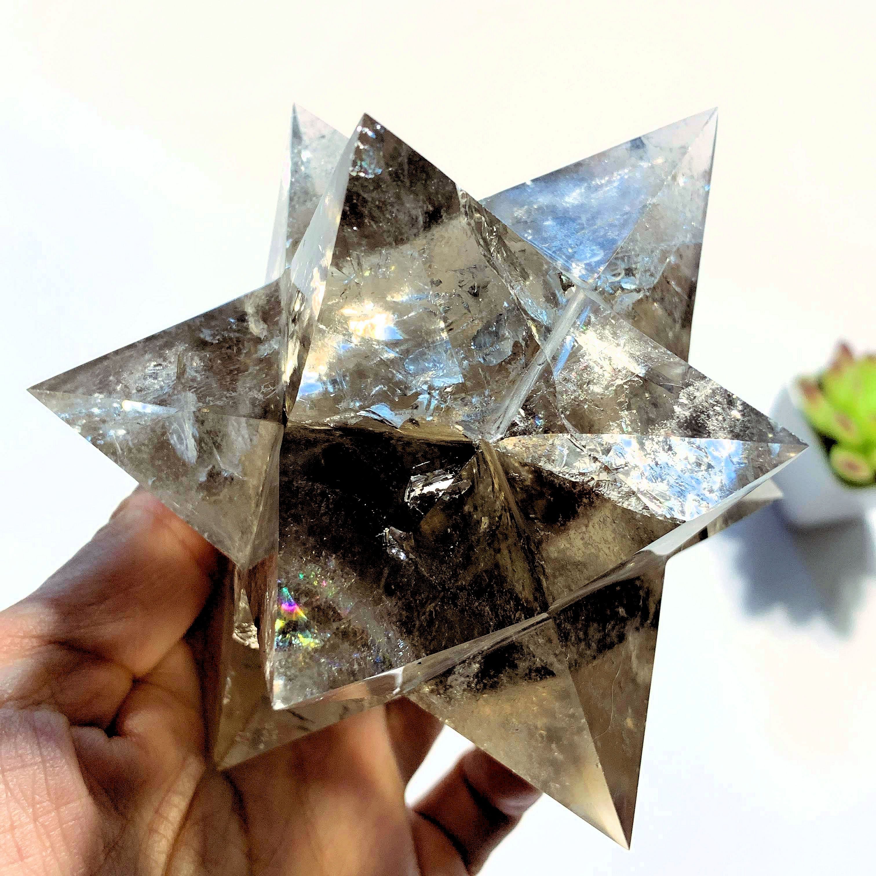 12 Pointed Star Large Double Merkaba (Stellated Dodecahedron) Smoky Quartz Specimen *REDUCED* - Earth Family Crystals
