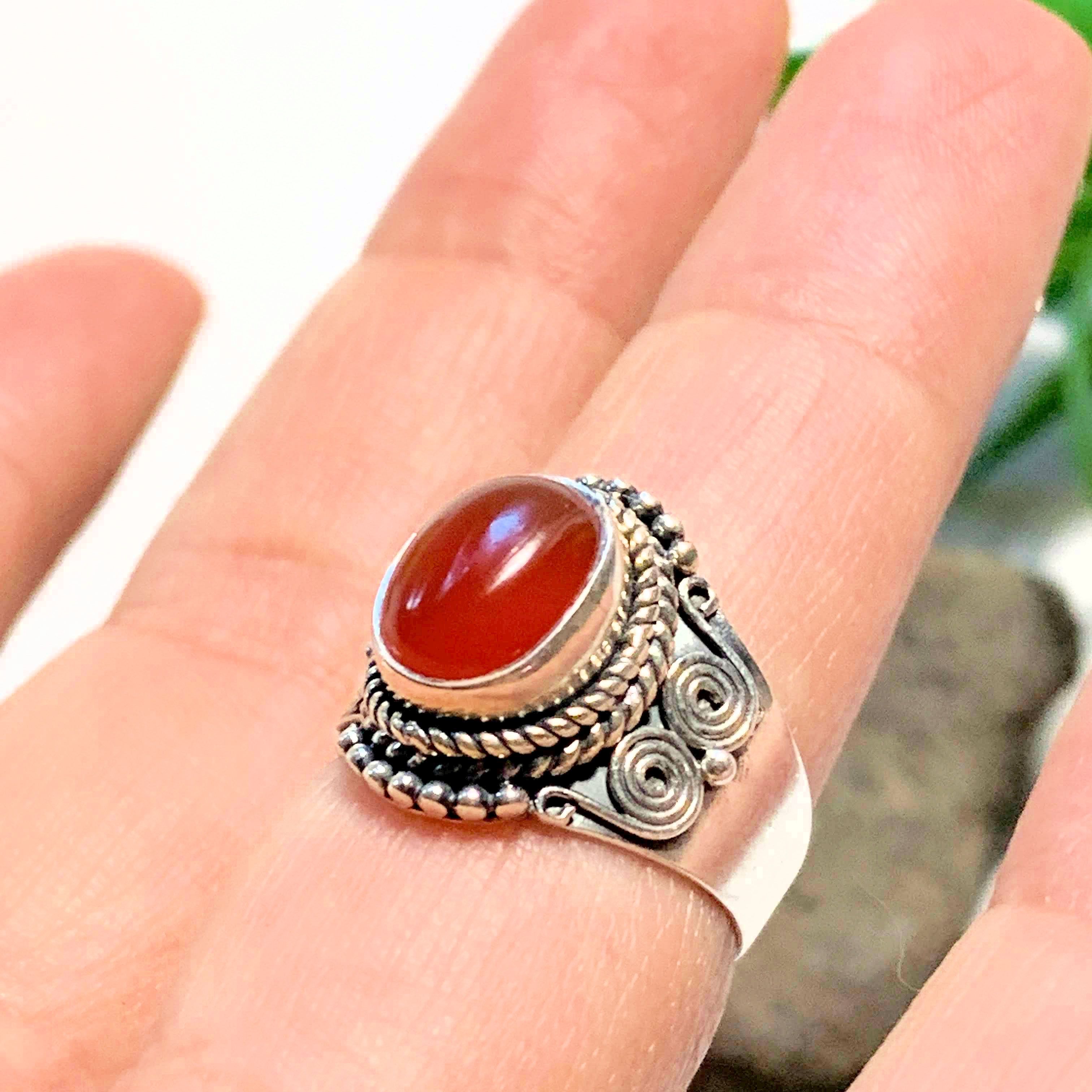 Deep Orange Carnelian Ring in Sterling Silver (Size 6) - Earth Family Crystals