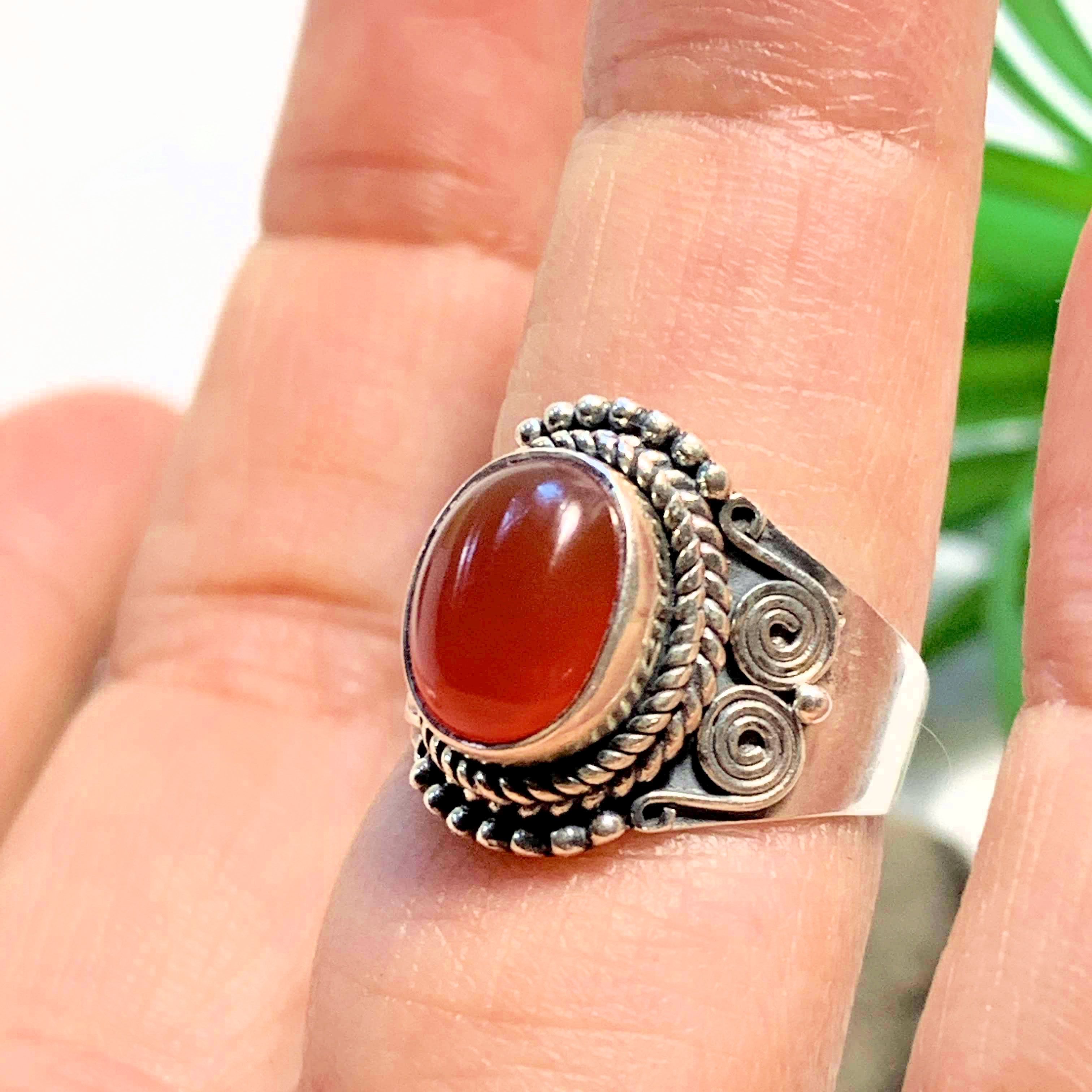 Deep Orange Carnelian Ring in Sterling Silver (Size 6) - Earth Family Crystals