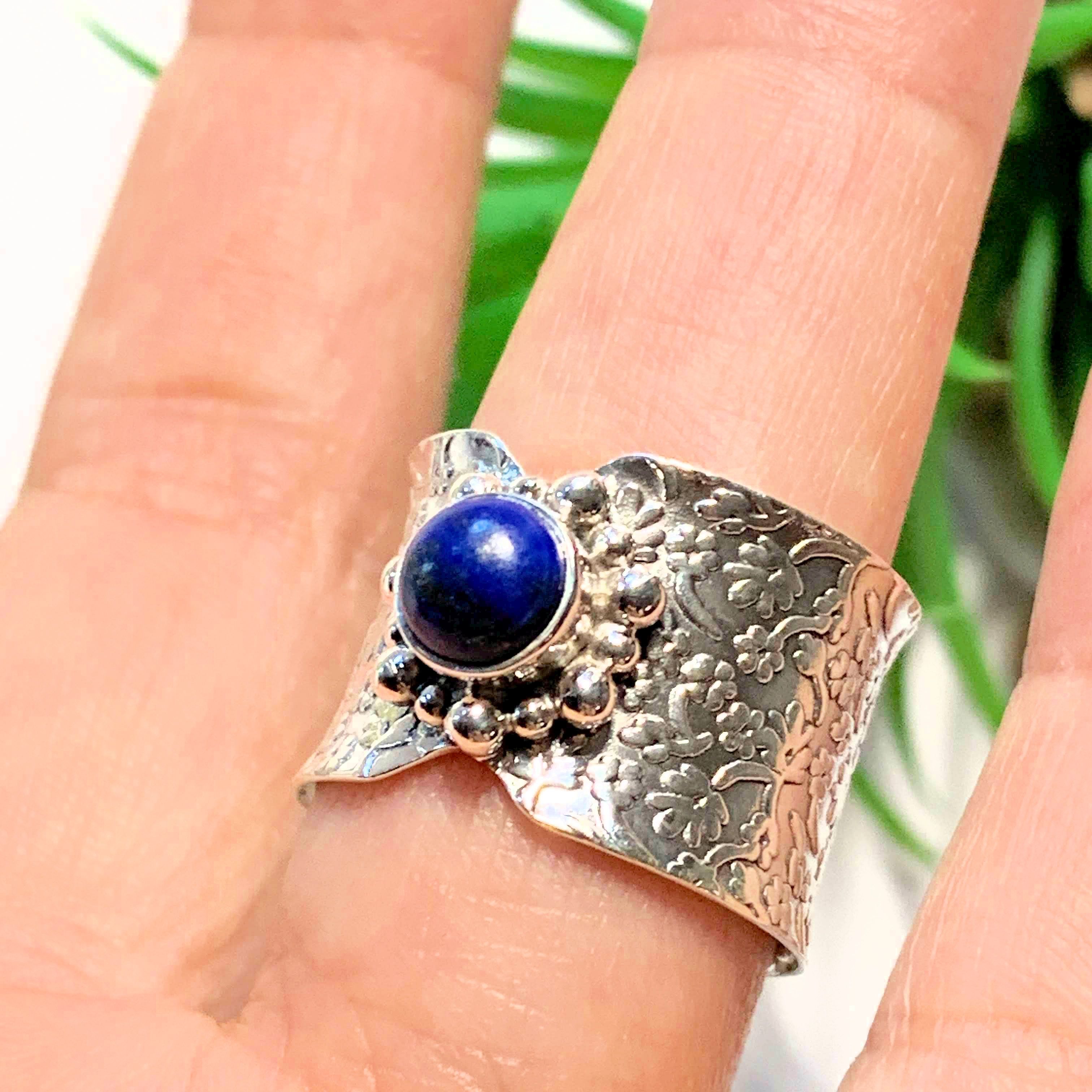 Deep Blue Lapis Lazuli Sterling Silver Ring (Size 7.5) - Earth Family Crystals