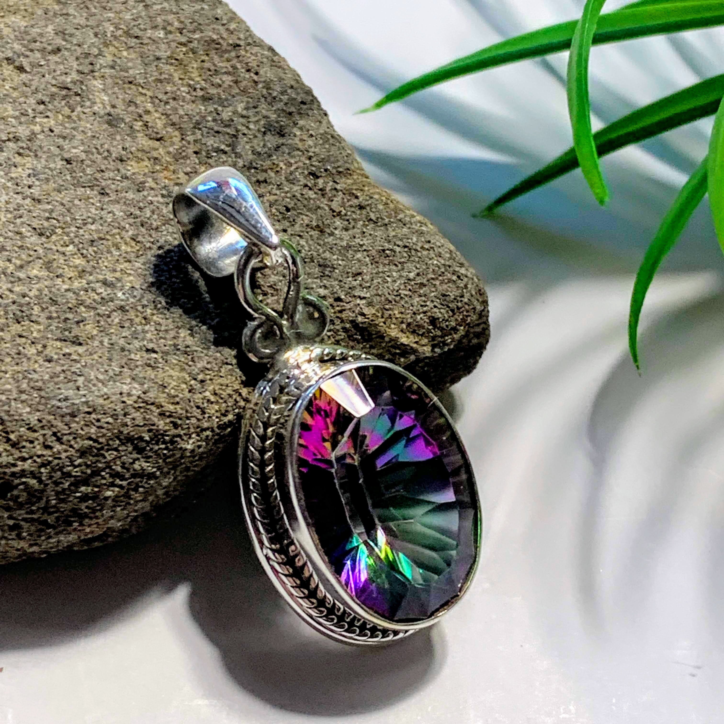 Enchanting Rainbows~ Faceted Mystic Topaz Pendant in Sterling Silver (Includes Silver Chain) #1 - Earth Family Crystals