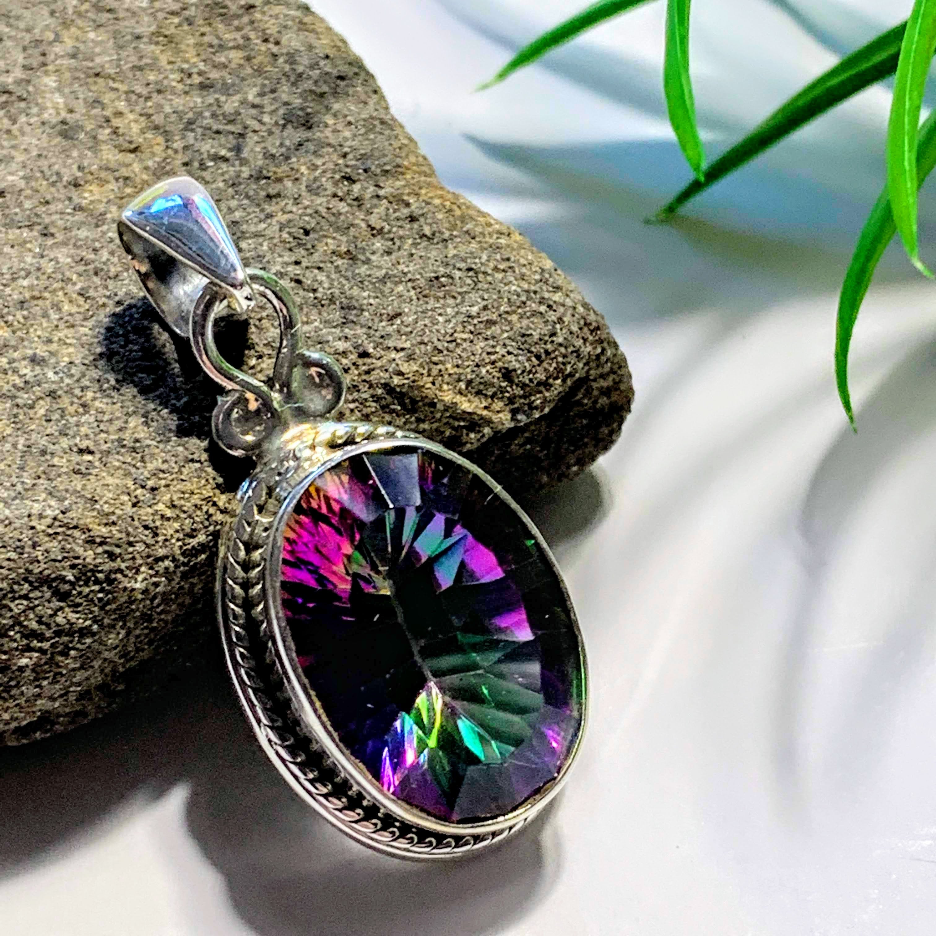 Enchanting Rainbows~ Faceted Mystic Topaz Pendant in Sterling Silver (Includes Silver Chain) #1 - Earth Family Crystals