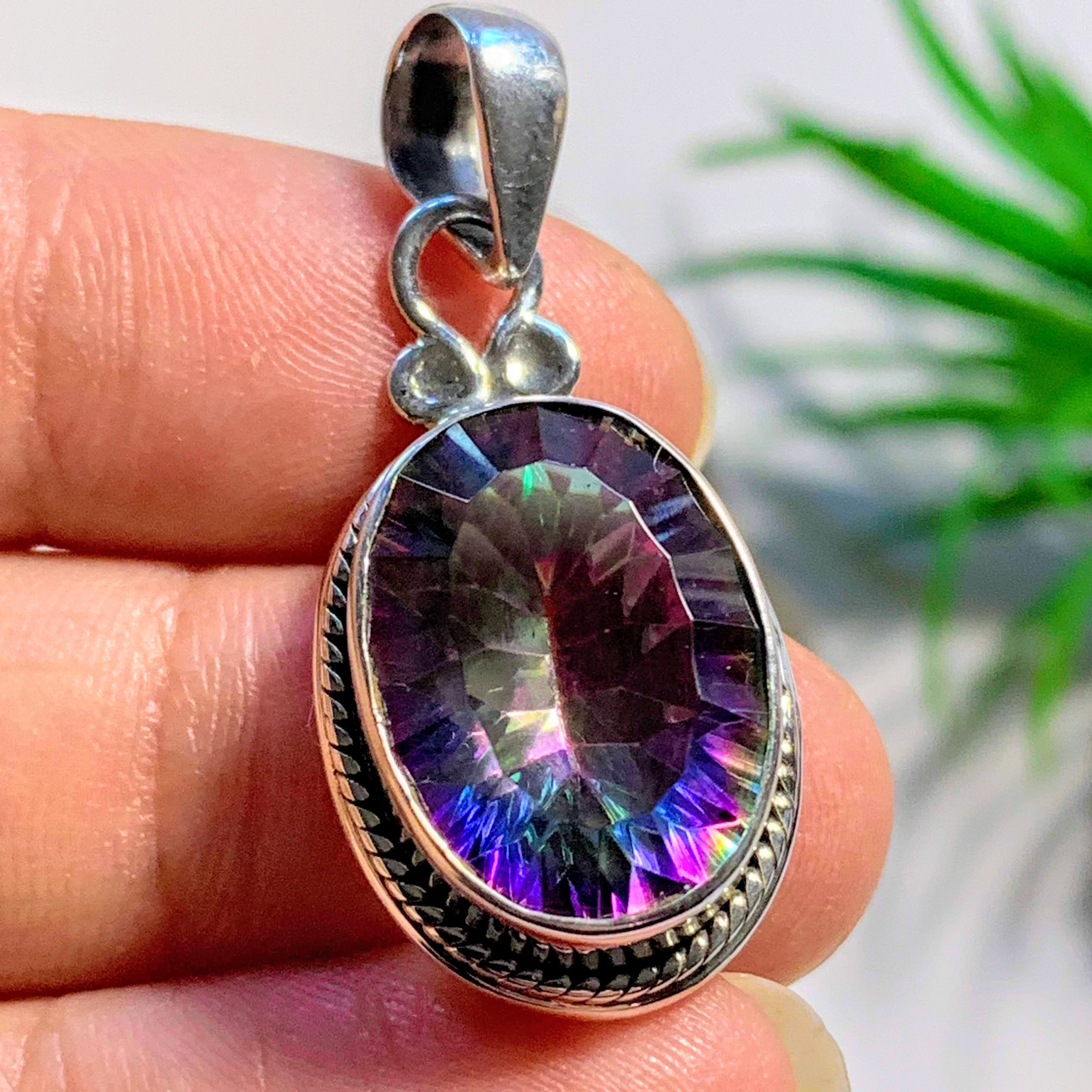 Enchanting Rainbows~ Faceted Mystic Topaz Pendant in Sterling Silver (Includes Silver Chain) #1 - Earth Family Crystals