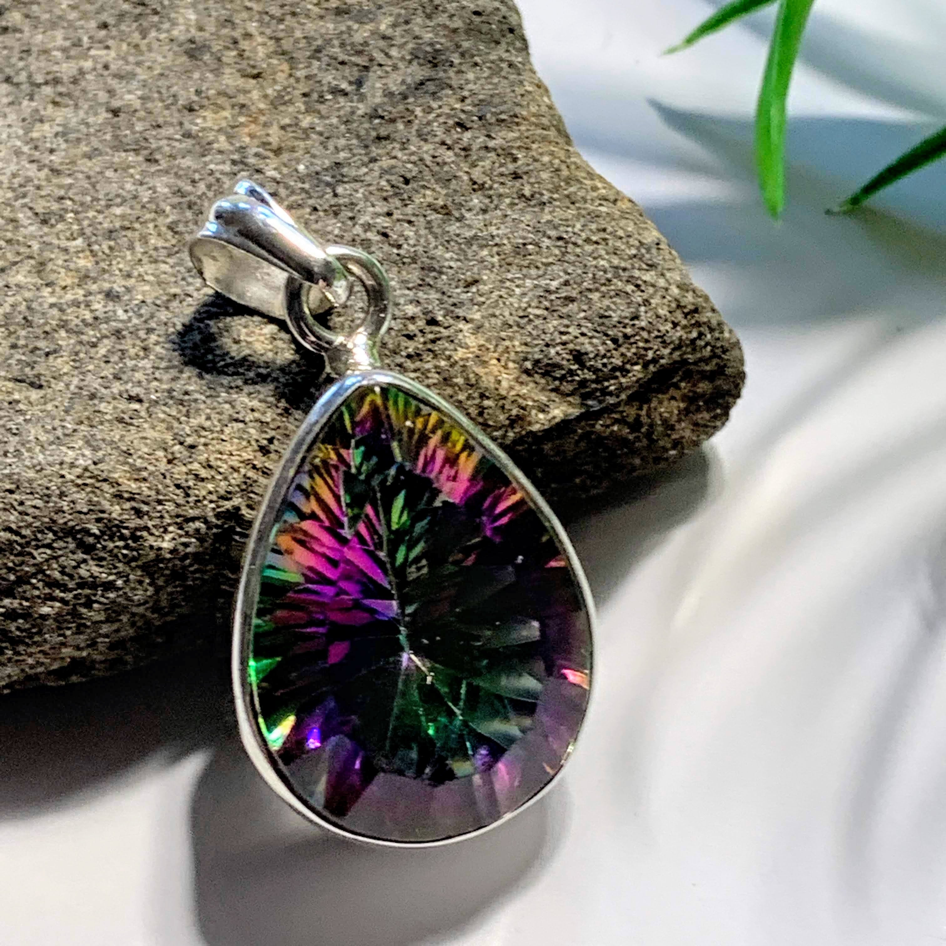 Faceted Mystic Topaz Pendant in Sterling Silver (Includes Silver Chain) REDUCED - Earth Family Crystals