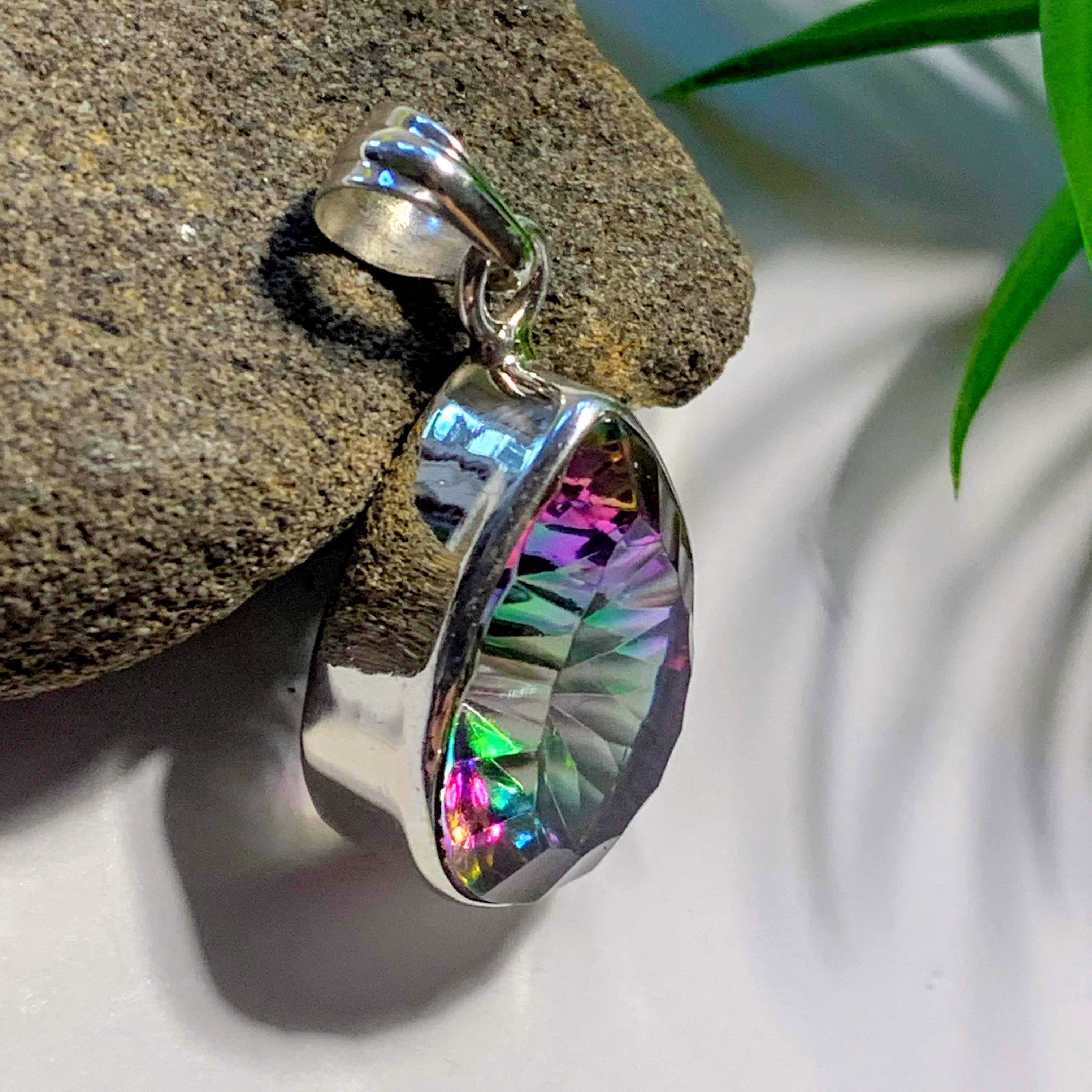 Faceted Mystic Topaz Pendant in Sterling Silver (Includes Silver Chain) REDUCED - Earth Family Crystals