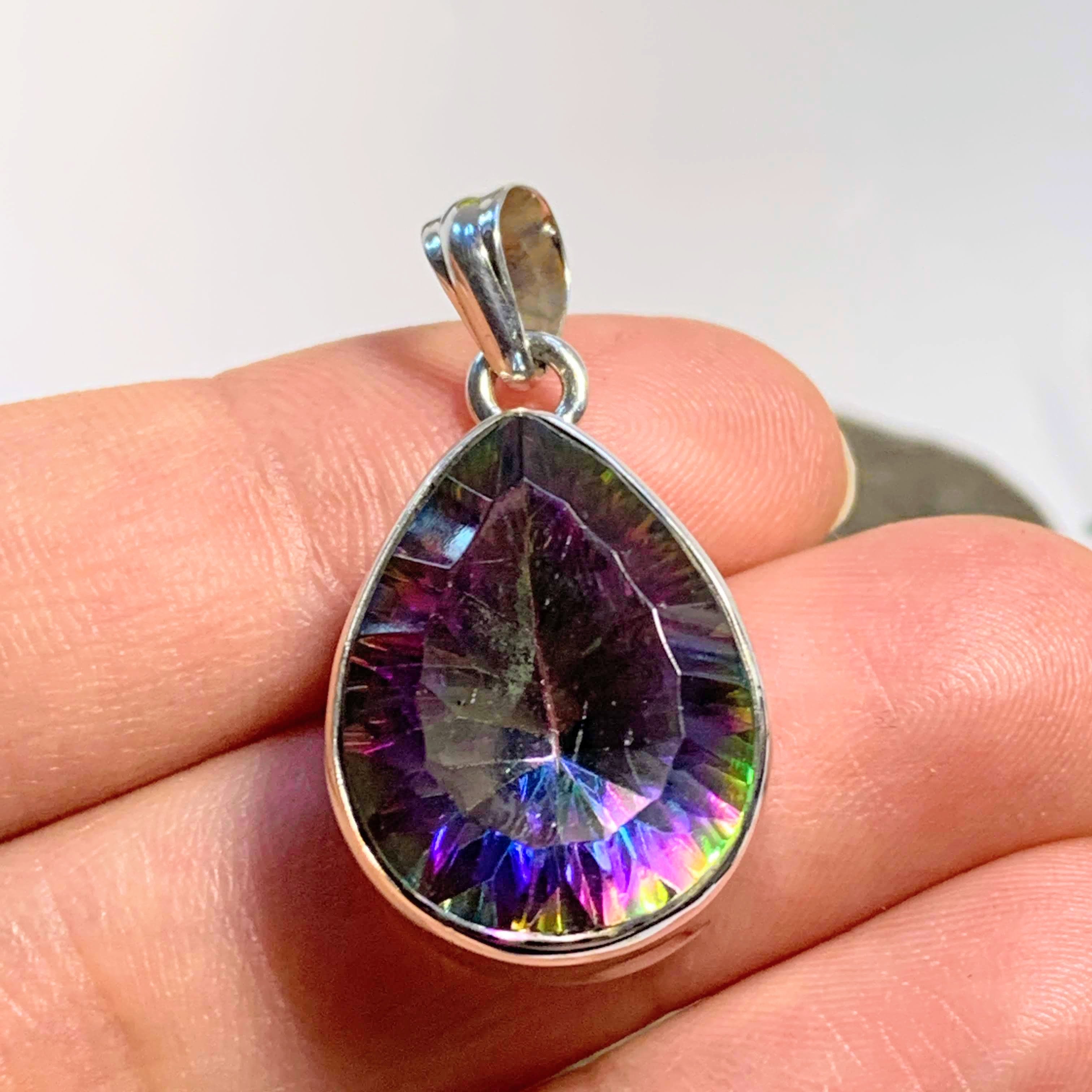 Faceted Mystic Topaz Pendant in Sterling Silver (Includes Silver Chain) REDUCED - Earth Family Crystals