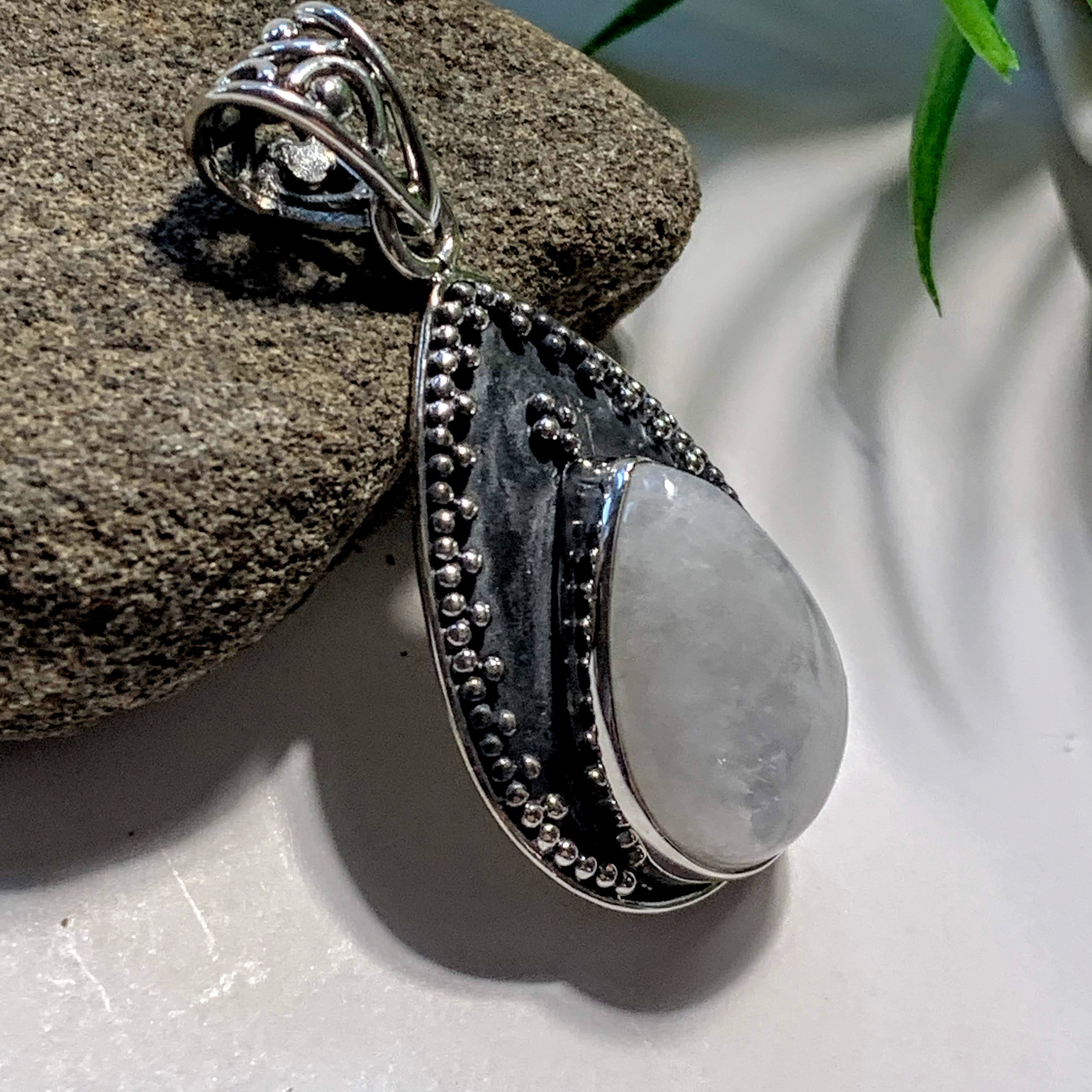 Teardrop Rainbow Moonstone Sterling Silver Pendant (Includes Silver Chain) - Earth Family Crystals