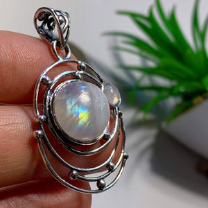 Pure Serenity Rainbow Moonstone Sterling Silver Pendant (Includes Silver Chain) #1