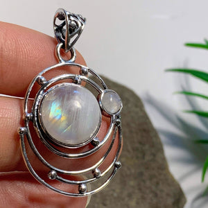 Pure Serenity Rainbow Moonstone Sterling Silver Pendant (Includes Silver Chain) #1