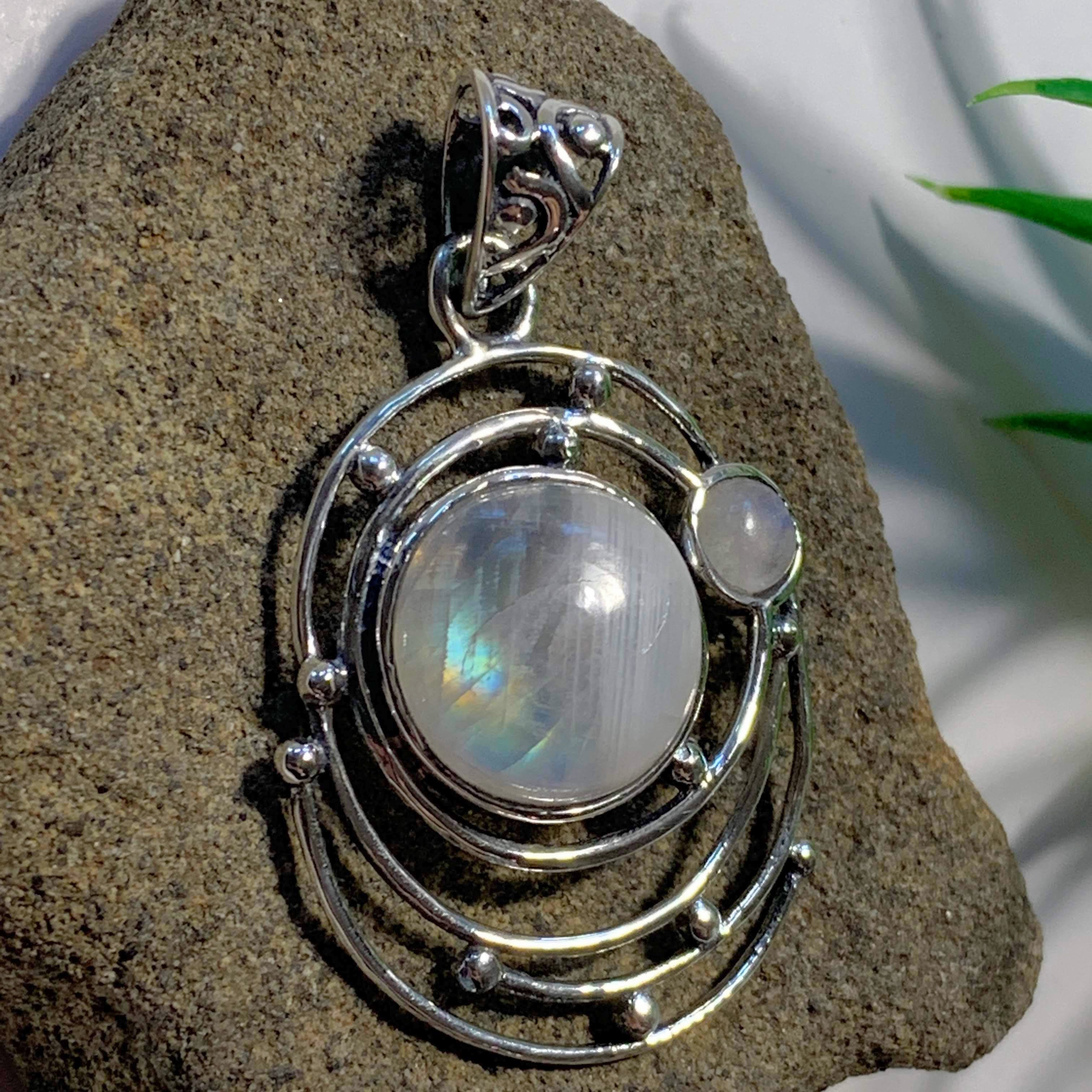 Pure Serenity Rainbow Moonstone Sterling Silver Pendant (Includes Silver Chain) #1