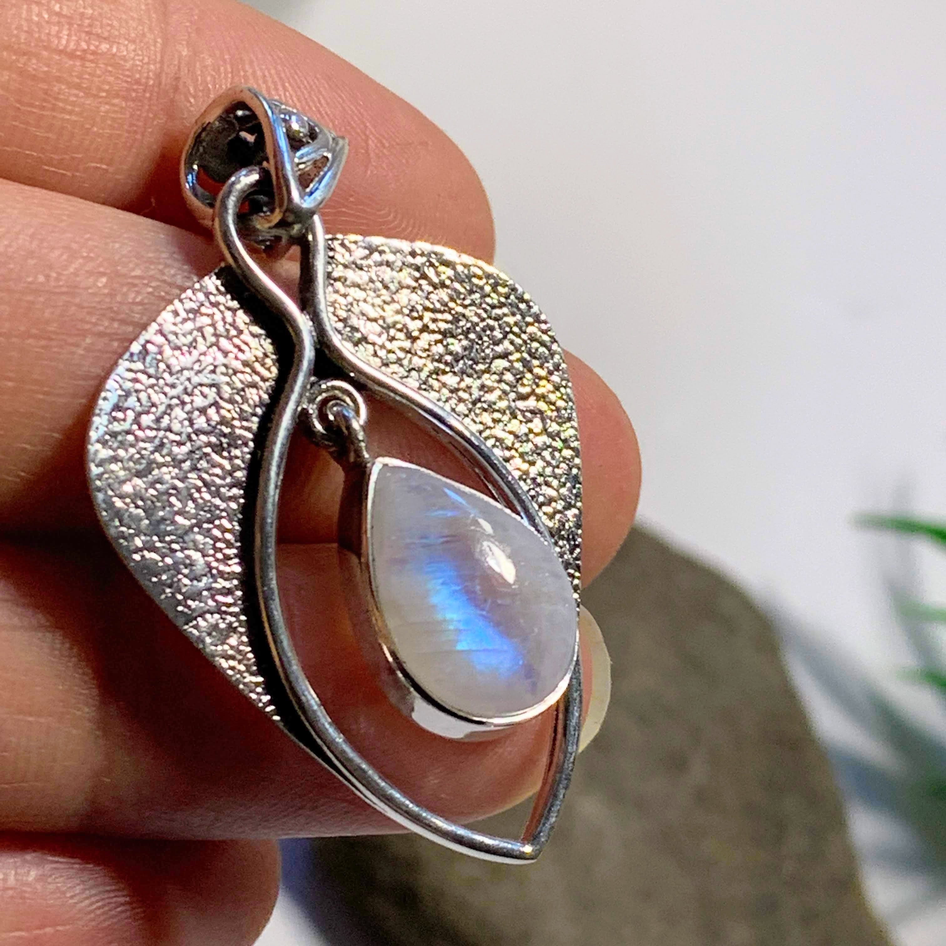 Pretty Teardrop Rainbow Moonstone Sterling Silver Pendant (Includes Silver Chain) #1 - Earth Family Crystals