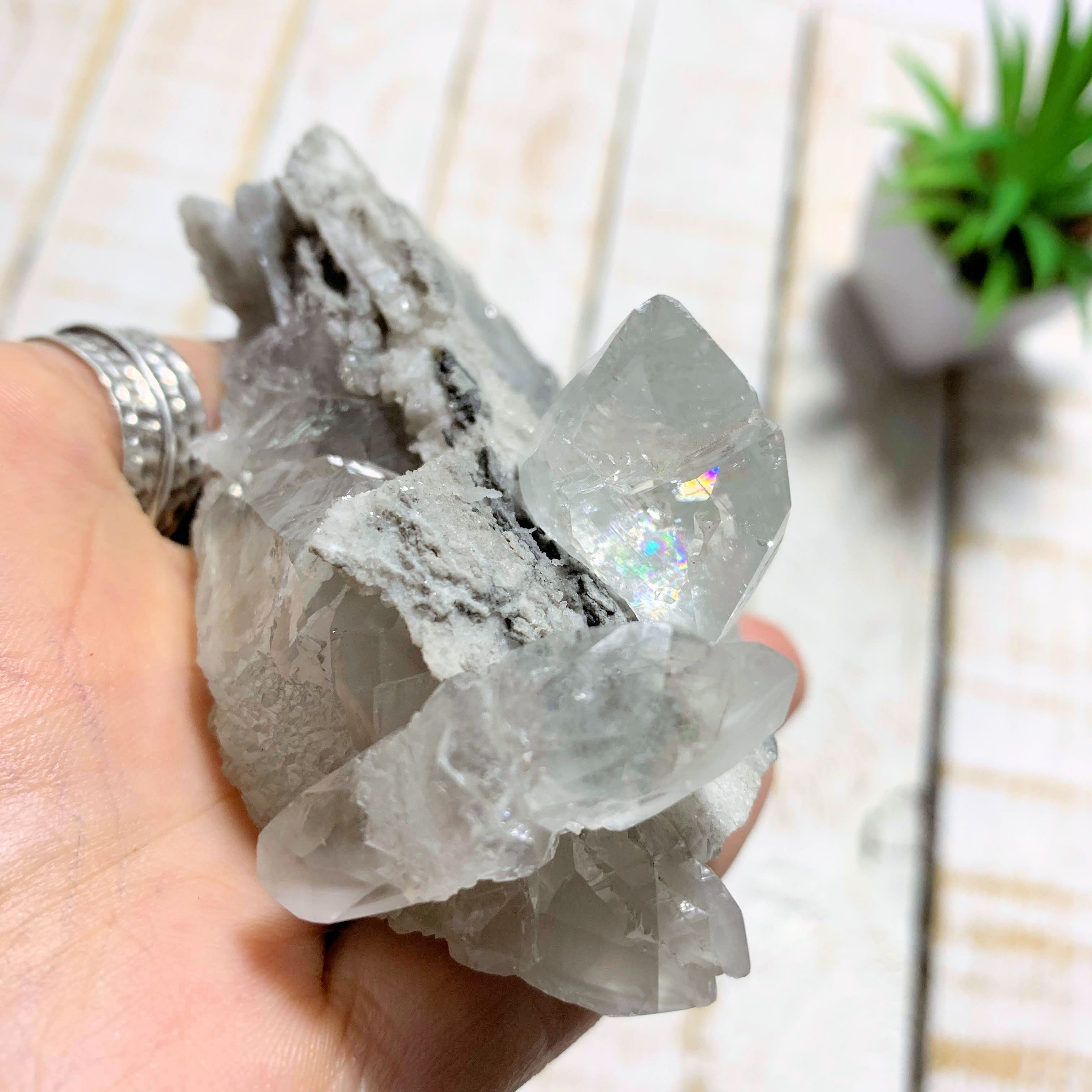 Clear Calcite Nestled in Matrix With Rainbow Inclusions & Self Healing From Mexico - Earth Family Crystals