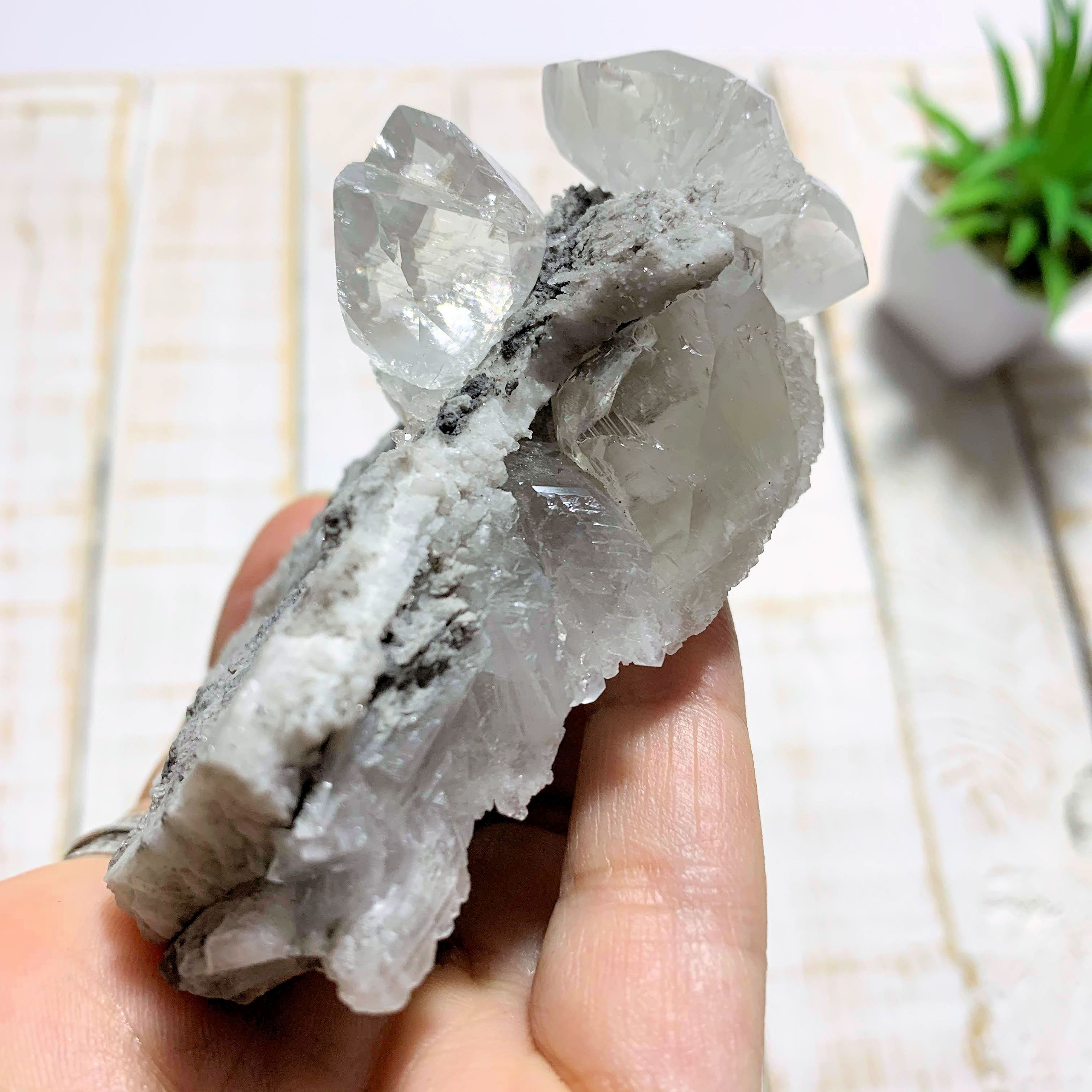 Clear Calcite Nestled in Matrix With Rainbow Inclusions & Self Healing From Mexico - Earth Family Crystals