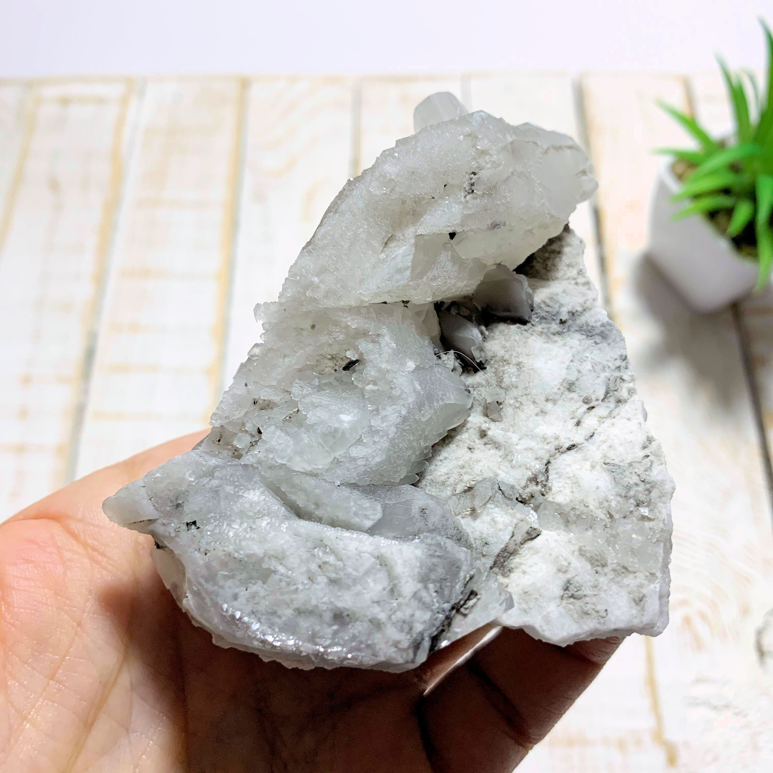 Clear Calcite Nestled in Matrix With Rainbow Inclusions & Self Healing From Mexico - Earth Family Crystals