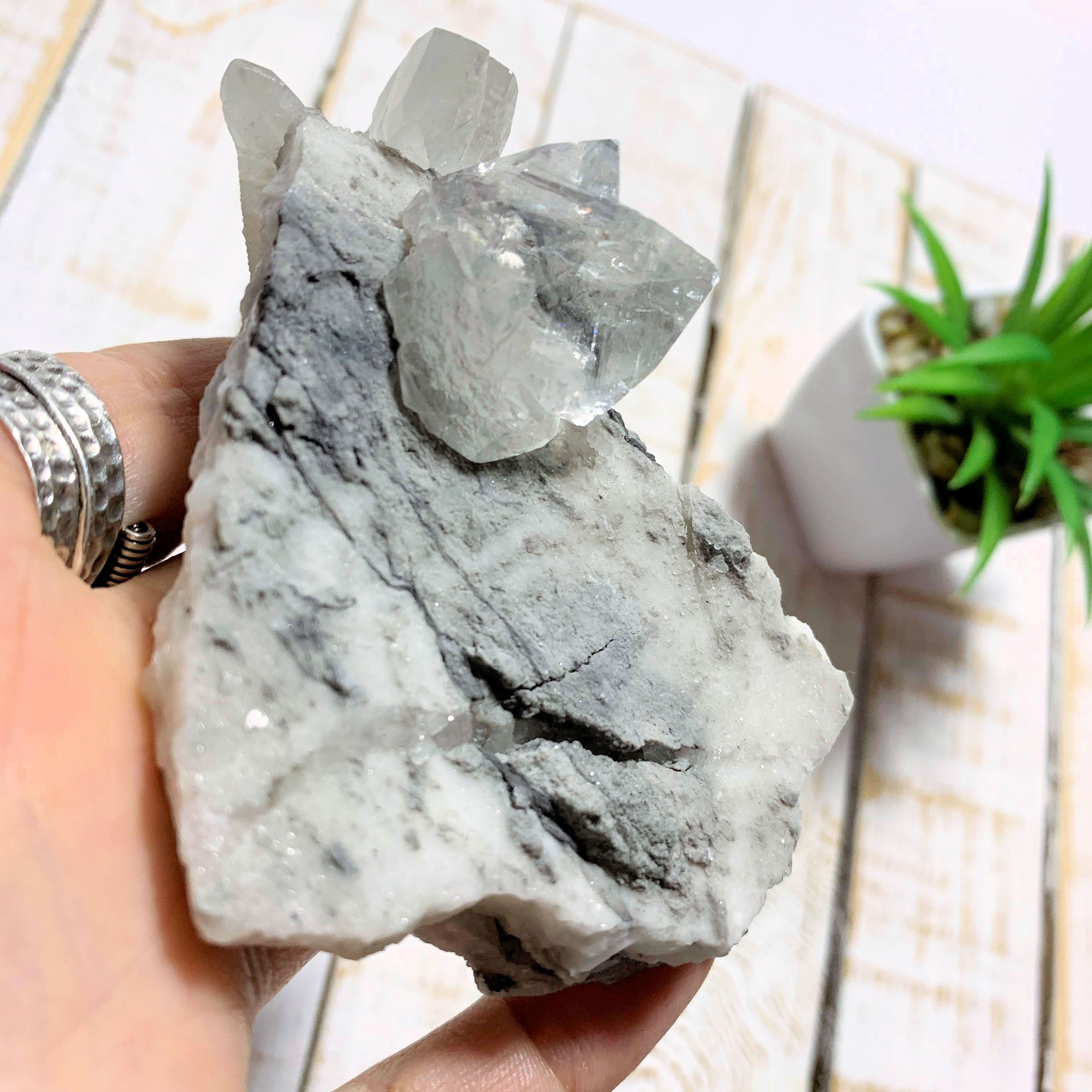 Clear Calcite Nestled in Matrix With Rainbow Inclusions & Self Healing From Mexico - Earth Family Crystals